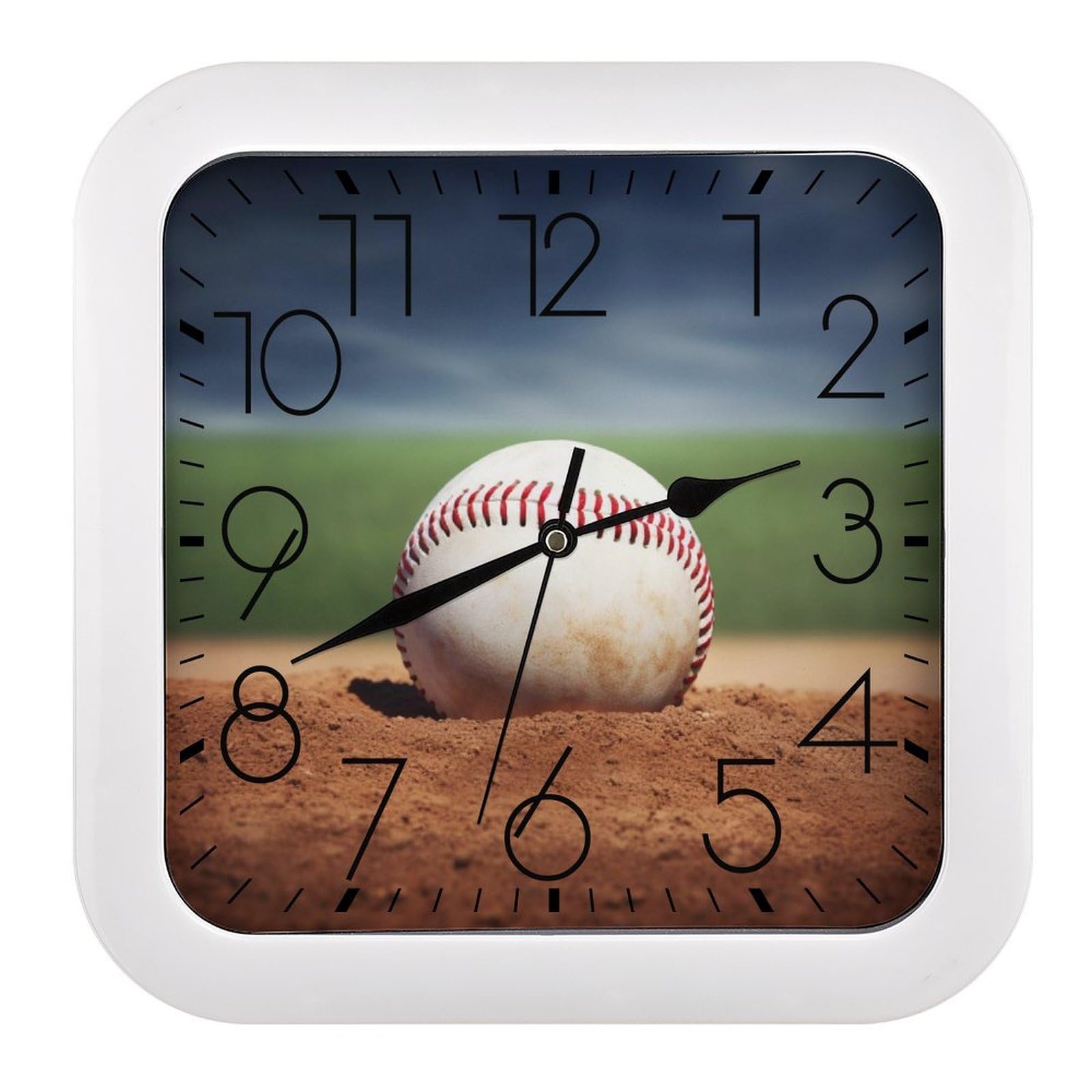 FekiLoot Baseball Wall Clock 10.2" Modern Farmhouse Square Clocks Silent No Ticking, Wall Art and Timepiece Clock for Shelf Table Mantel Or Bedside Clocks