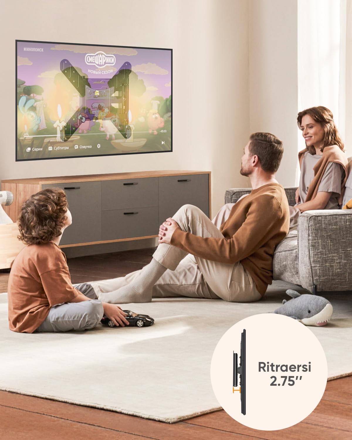 FORGING MOUNT Supporto TV Parete con Braccio Extra Lungo 840mm per 26-65 Pollici fino a 40KG, con 3 bracci pieghevoli, Staffa TV Girevole Inclinabile Orientabile, Max VESA 400x400mm