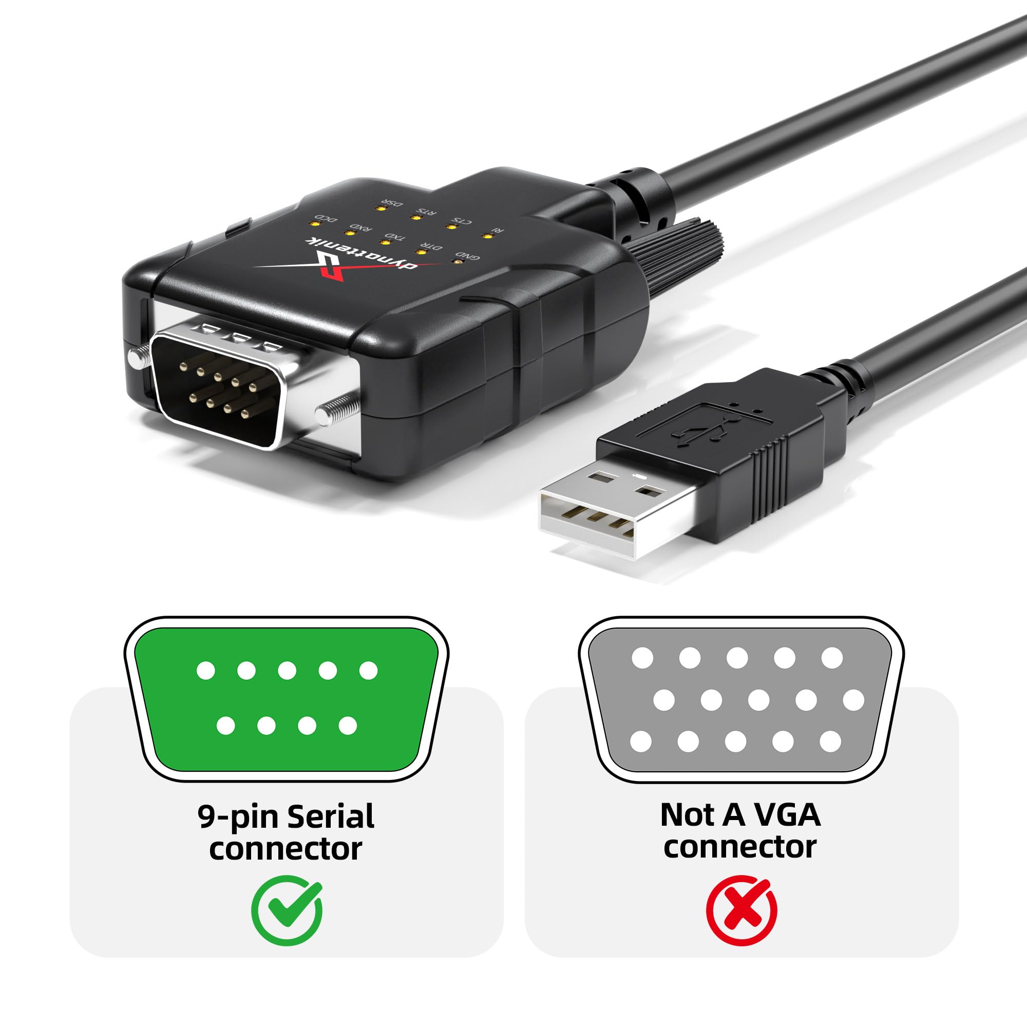 FTDI USB Seriell-Adapter mit ESD-Schutz & 9 Signal-LEDs – Industrieller RS232 Konverter für PC, Mac & Linux – Maschinensteuerung, Automatisierung & Entwicklung 【DeStatiX-A9, 6er-Pack】