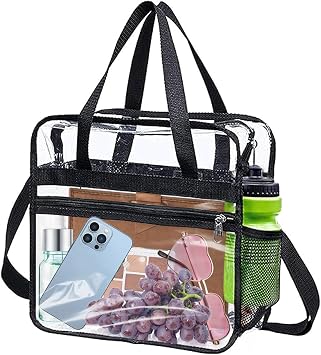 Clear Tote Bag with Zipper and Adjustable Shoulder Strap(Black)