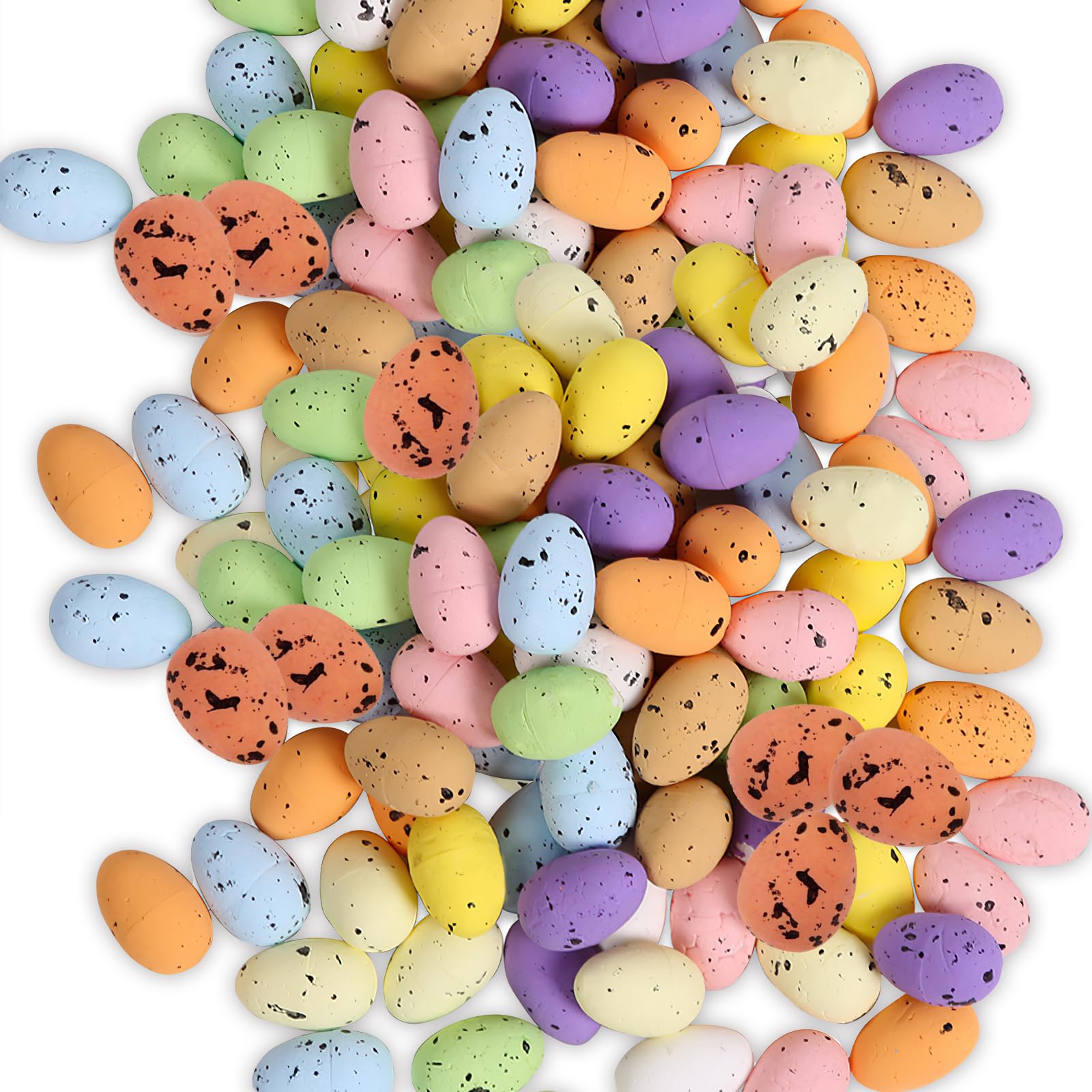 HFMYGS 100 Stück Ostereier Deko, Deko Ostereier Eier, Mini Ostereier Gefleckt Deko, Tischdeko Ostern, Styropor Eier, Plastik Ostereier, Osterdekoration Kunststoffeier, Graffiti Korb Stuffers Ostern