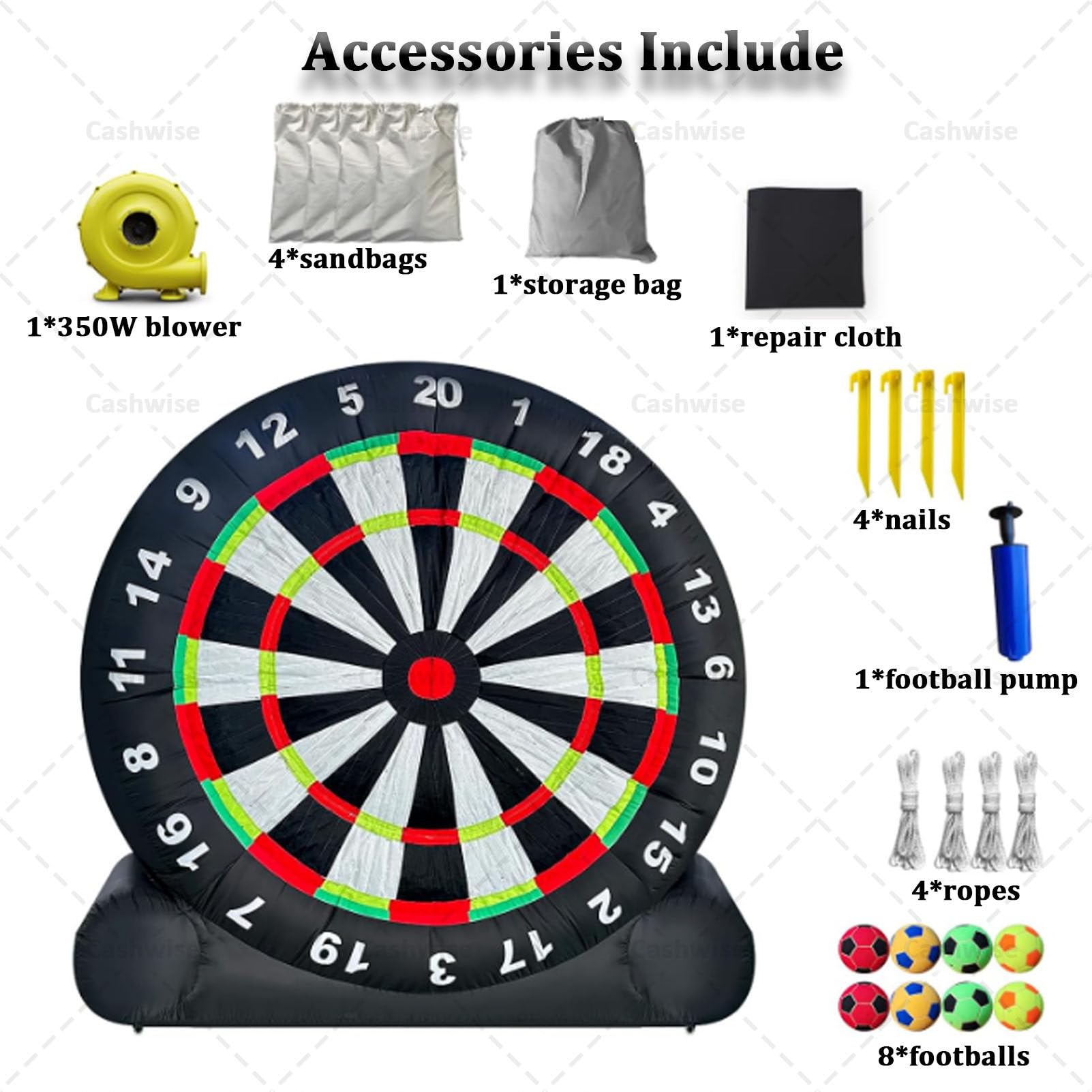 Jeu de fléchettes de football gonflable géant d'extérieur avec 8 ballons de football et souffleur de 350 W Jeu de but de fléchettes de football gonflable géant pour jeu de sport de cible 3M/10FT