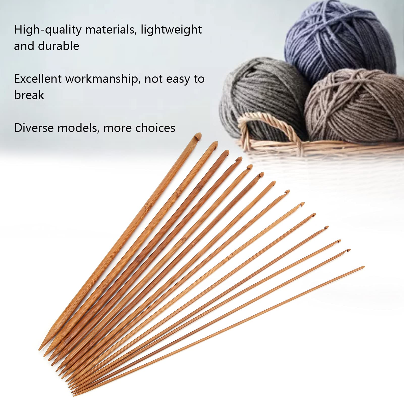 Aiguilles à Tricoter En Bambou Carbonisé, 36 Pièces, 18 Tailles