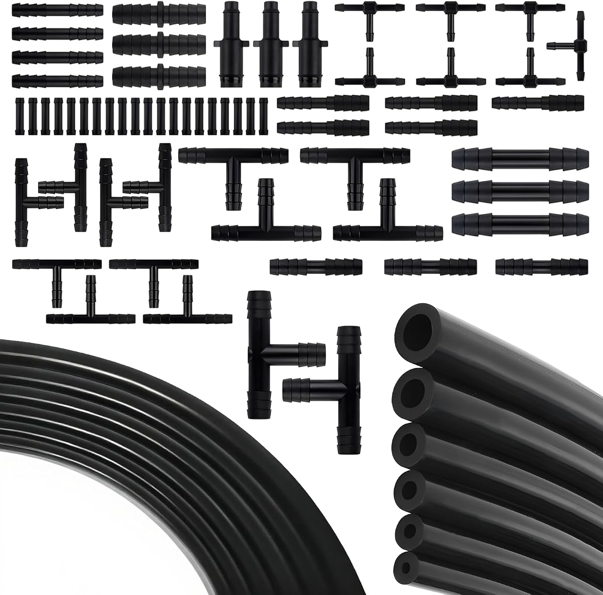 70 PCS Vacuum Hose Kit, 6 PCS 5 Ft Vacuum Hose Automotive + 64 PCS Line Connectors, Replacement Parts for Automotive Fluid Line Repair Windshield Washer Garden Drip Irrigation Aquarium