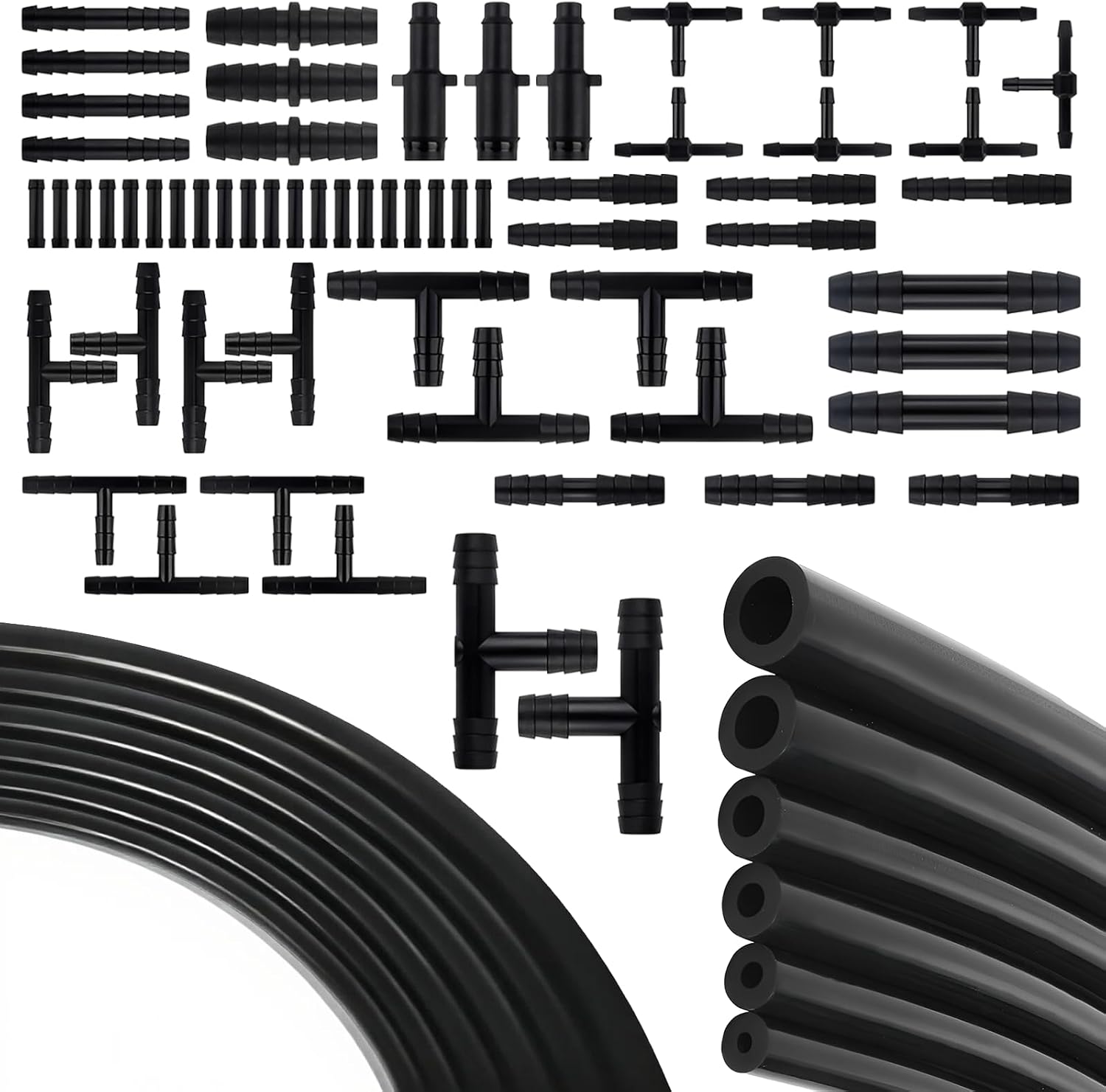 70 PCS Vacuum Hose Kit, 6 PCS 5 Ft Vacuum Hose Automotive + 64 PCS Line Connectors, Replacement Parts for Automotive Fluid Line Repair Windshield Washer Garden Drip Irrigation Aquarium