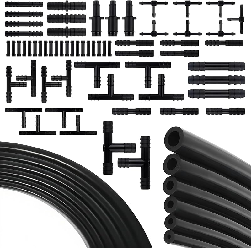 70 PCS Vacuum Hose Kit, 6 PCS 5 Ft Vacuum Hose Automotive + 64 PCS Line Connectors, Replacement Parts for Automotive Fluid Line Repair Windshield Washer Garden Drip Irrigation Aquarium
