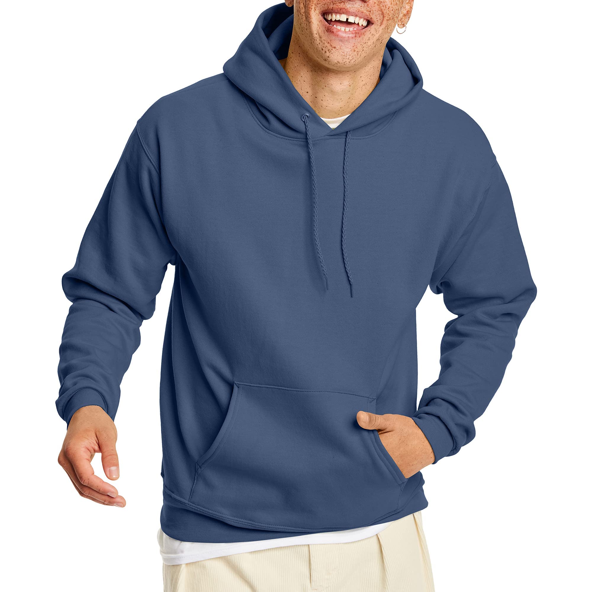 Hanes Men's Denim Blue Ecosmart Hoodie, Midweight Fleece, Pullover Hooded Sweatshirt, Xxl