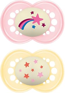 MAM Original Pacifiers 6-16 Months, Glow-in-Dark Silicone Binky, BPA-Free SkinSoft Nipple, Orthodontist-Approved, 2-Pack with Sterilizer Case