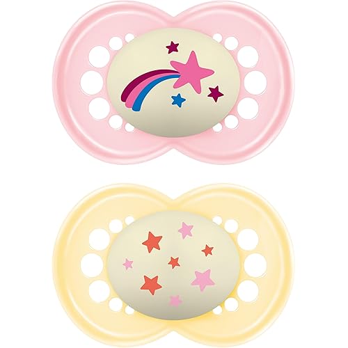 MAM Original Baby Pacifiers 6-16 Months, Binky for Newborn Babies, BPA-Free Skin Soft Silicone Nipple, Glows in The Dark, Developed with Medical Experts, 2 Count, Sterilizer Case, Made in Europe