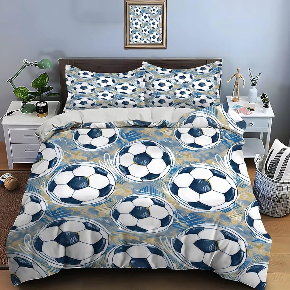 Housse de Couette Football 220x240 cm avec 2 Taies d'Oreiller pour Lit 2 Personnes