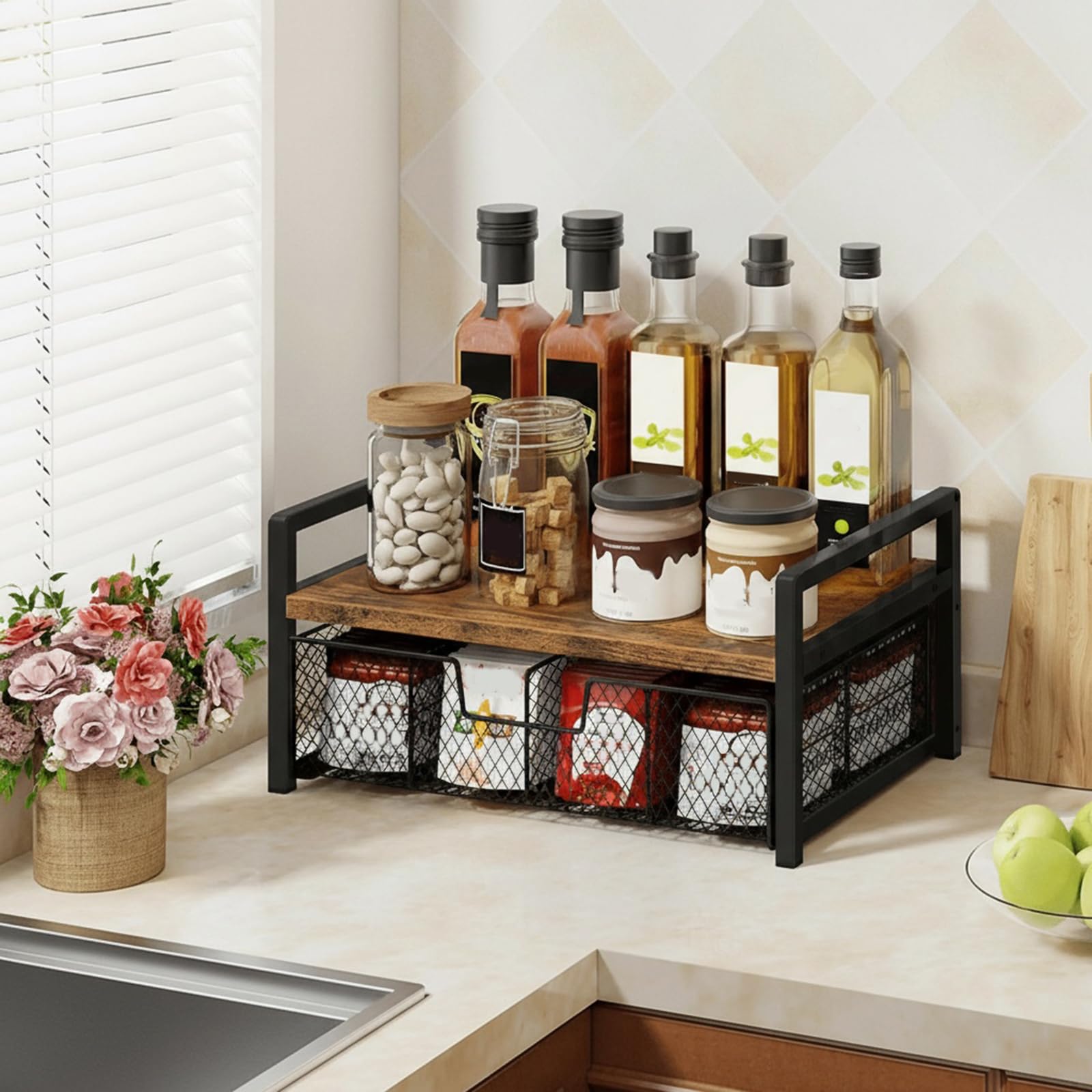 HTU Teedose Station Truhen Präsentationsbehälter mit Schublade Teebox Organizer 8 Fächer for Home Office Hotel Küchentheke