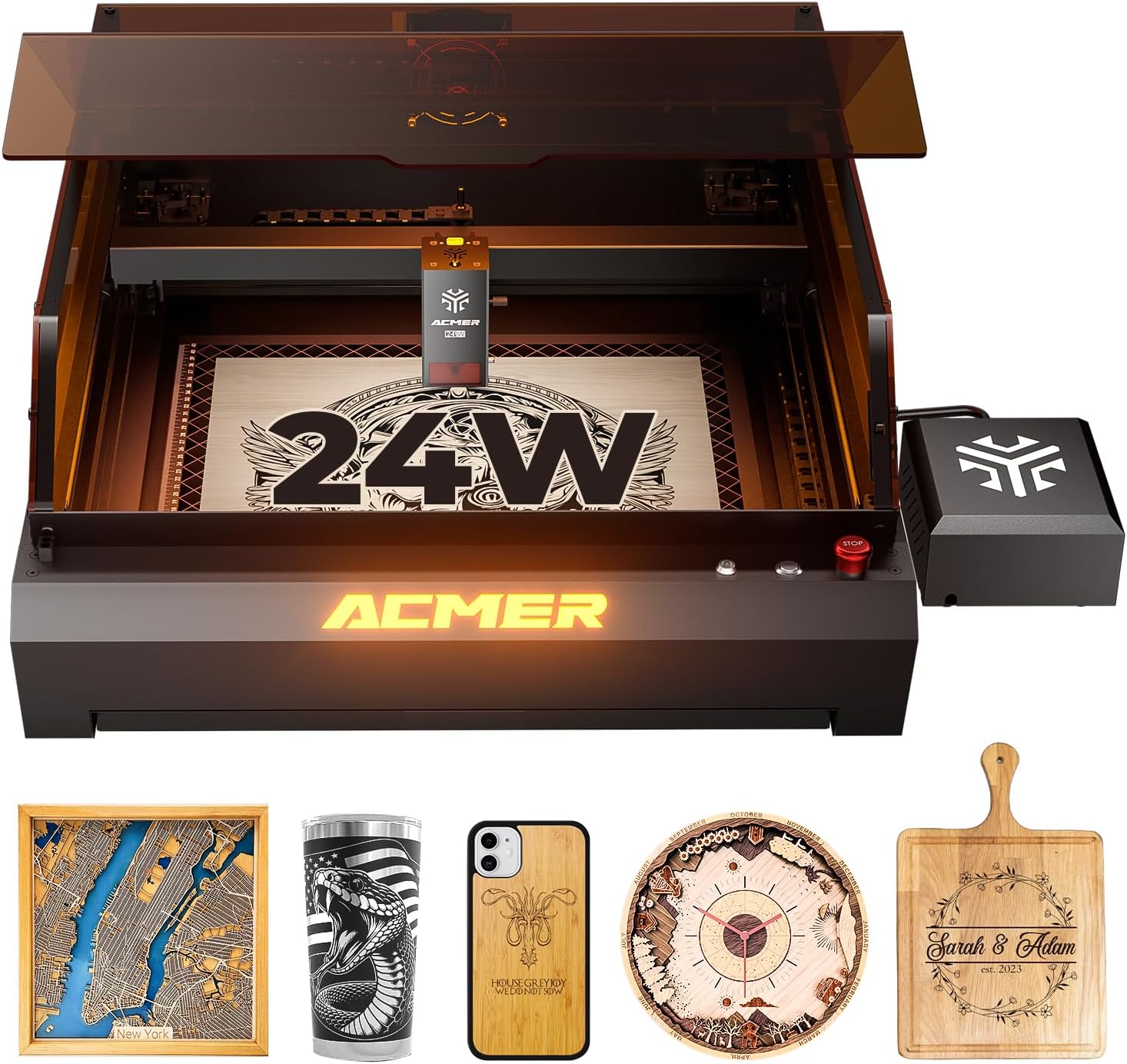 ACMER P3 24W(24000mW) Laser Engraver-Desktop Diode 24W Output with Integrated Housing,Built-in Camera Module and Air Assist 48000mm/s,Laser Cutting and Engraving Machines