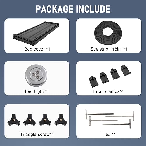 Vista 21 de CARMOCAR Cubierta rígida de tres pliegues para Ford Ranger 2019-2024, accesorios de cubierta de caja de camión de 5 pies con luz LED