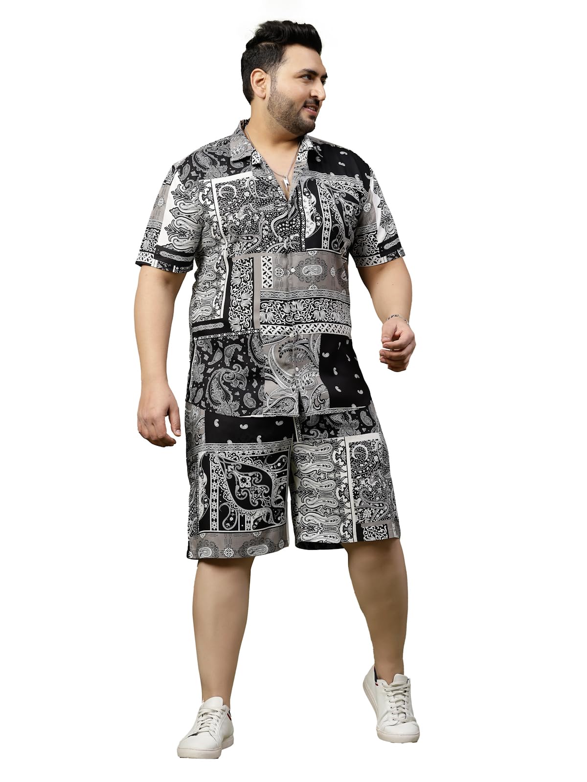 Printed Co-Ord Set for Men | Casual Plus Size Shirt & Shorts Night Suit | Lounge-Wear Nightdress Pajama Set | Beach, Vacation Outfit