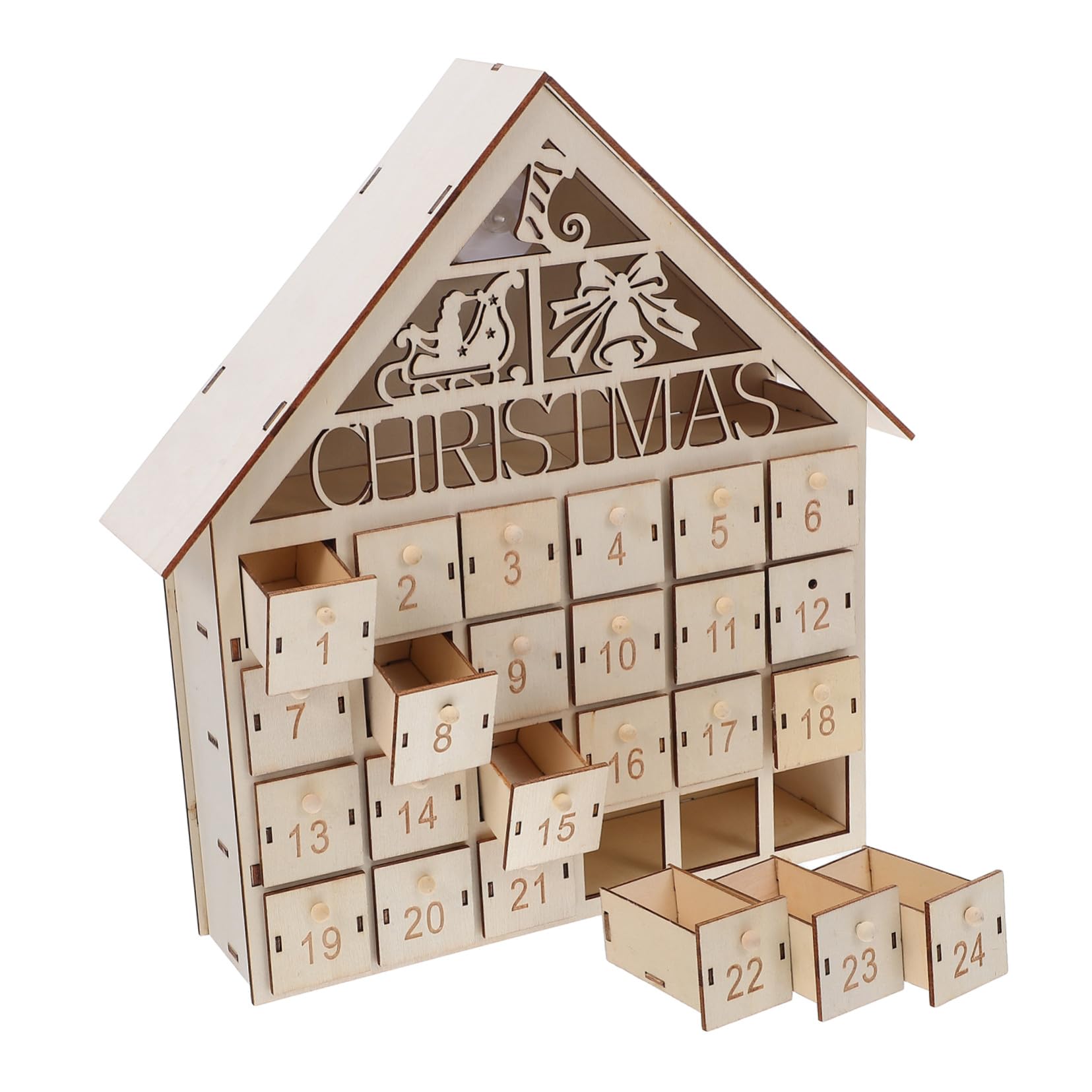 PRETYZOOM Calendario Dell'avvento Natale Legno Giorni Casa in Legno Illuminata Calendario Dell'avvento Compilabile Decorazioni per Villaggio Natalizio Dell'avvento Natale LED