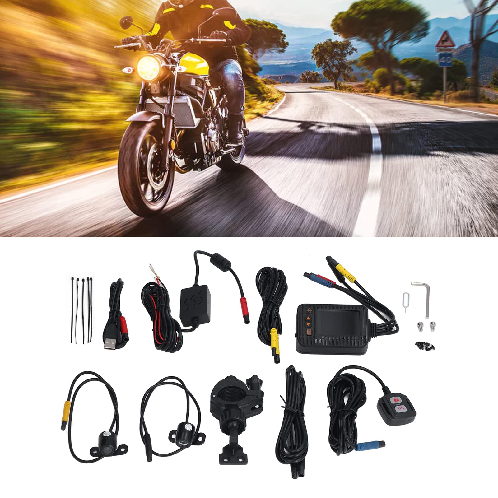 ciciglow Cámara de Salpicadero para Motocicleta, IP65, Impermeable, Frontal 1080P Y Trasera 720P, Cámara para Casco de Motocicleta con Pantalla de 2,0 Pulgadas