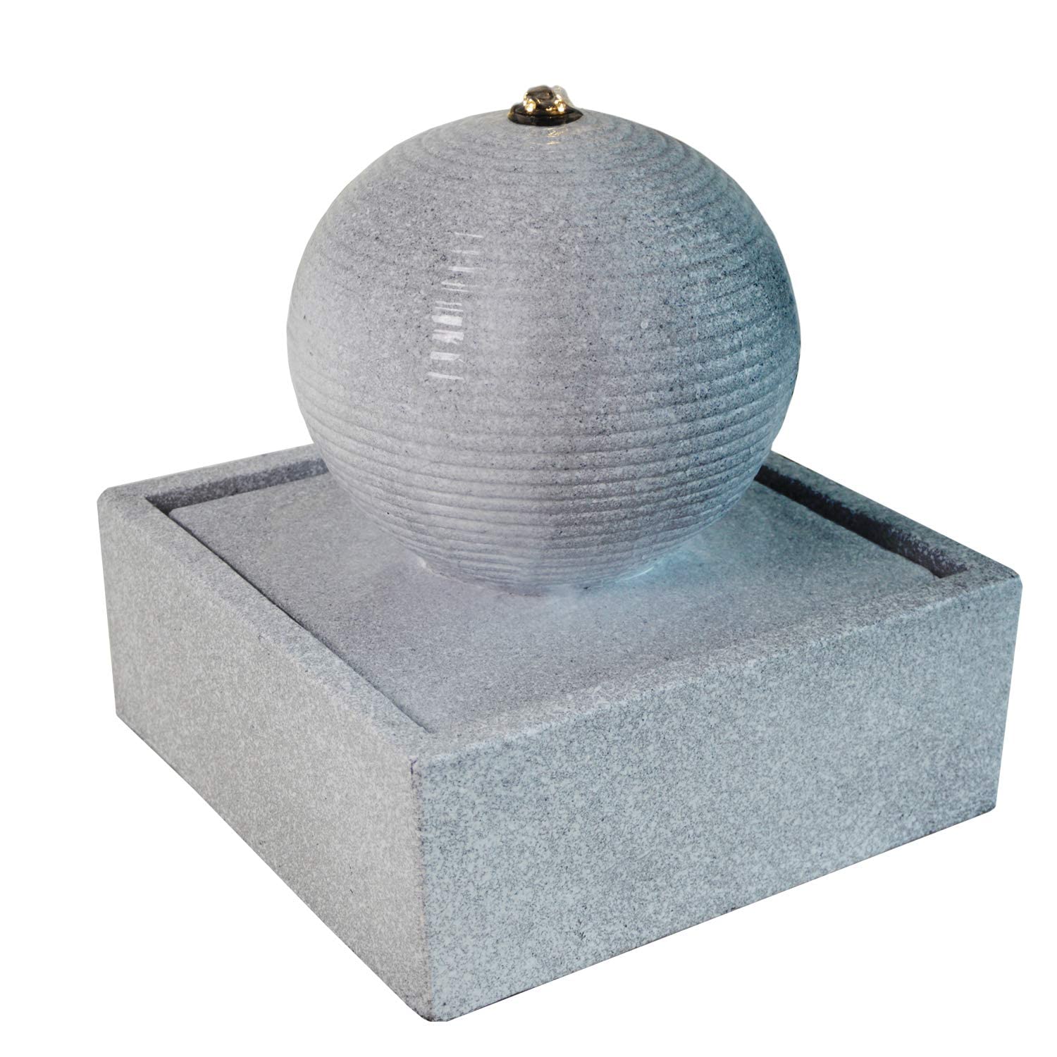 AMUR Gartenbrunnen Brunnen Zierbrunnen Zimmerbrunnen Brunnen MODERN lichtgrau mit LED-Licht 230V Wasserfall Wasserspiel für Garten, Gartenteich, Terrasse, Teich, Balkon Sehr Dekorativ