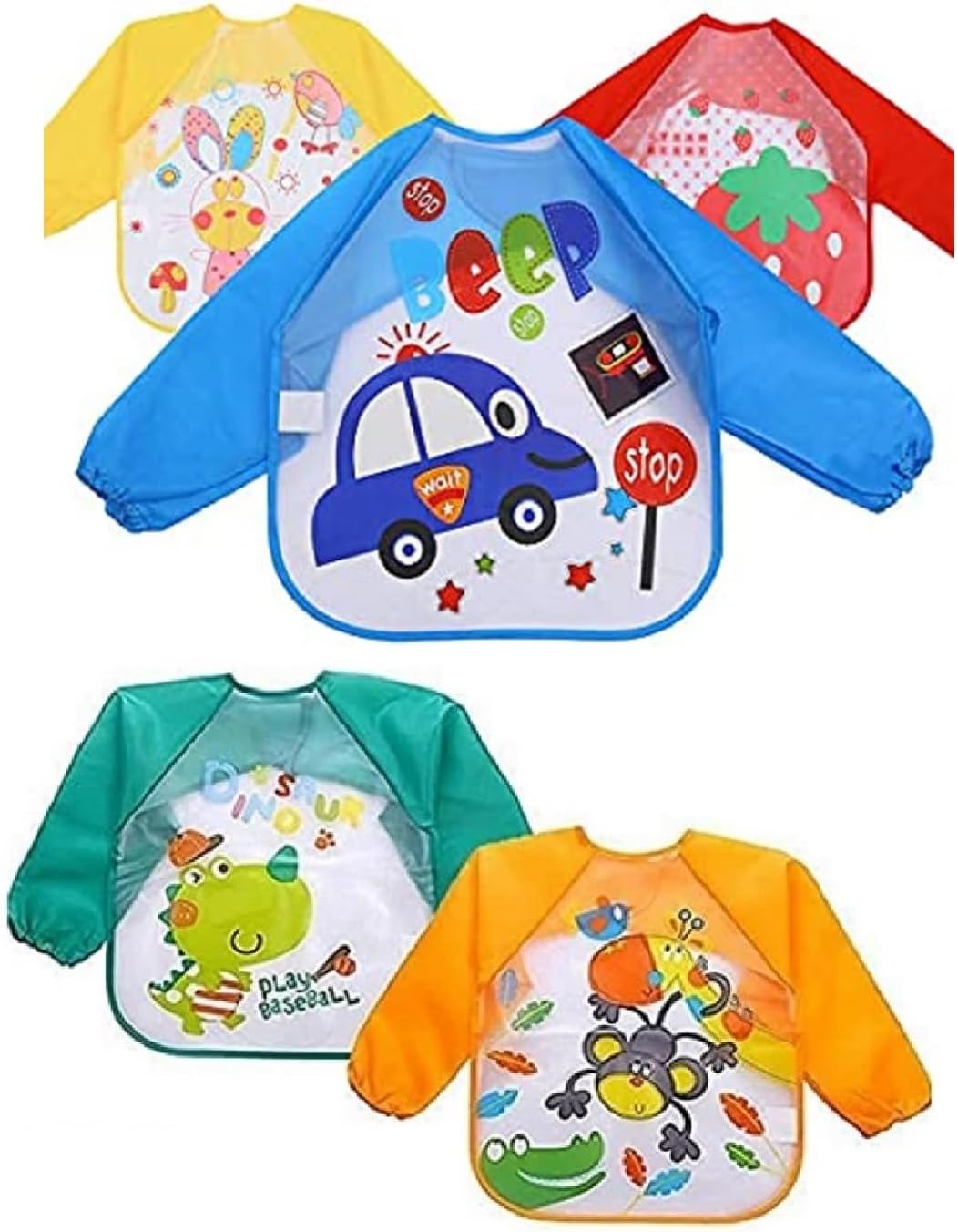 Waterproof Colorful Children Bib Cute Cartoon Animals Baby Bibs Full Sleeve Children Apron Long Sleeve Feeding Bibs