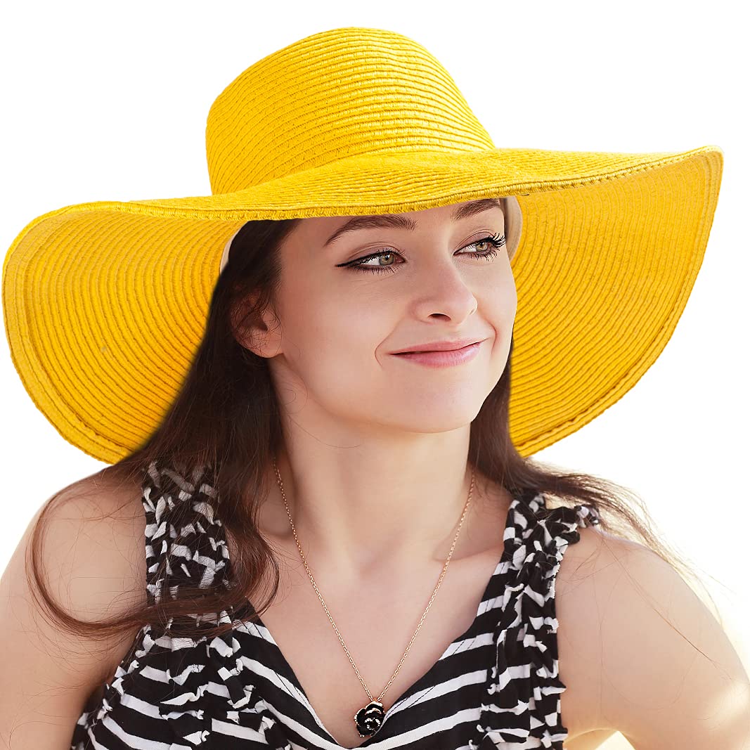 LADYBROWomen's Wide Brim Sun Hat - Sun Protection Floppy Straw Hat Summer Beach Hat