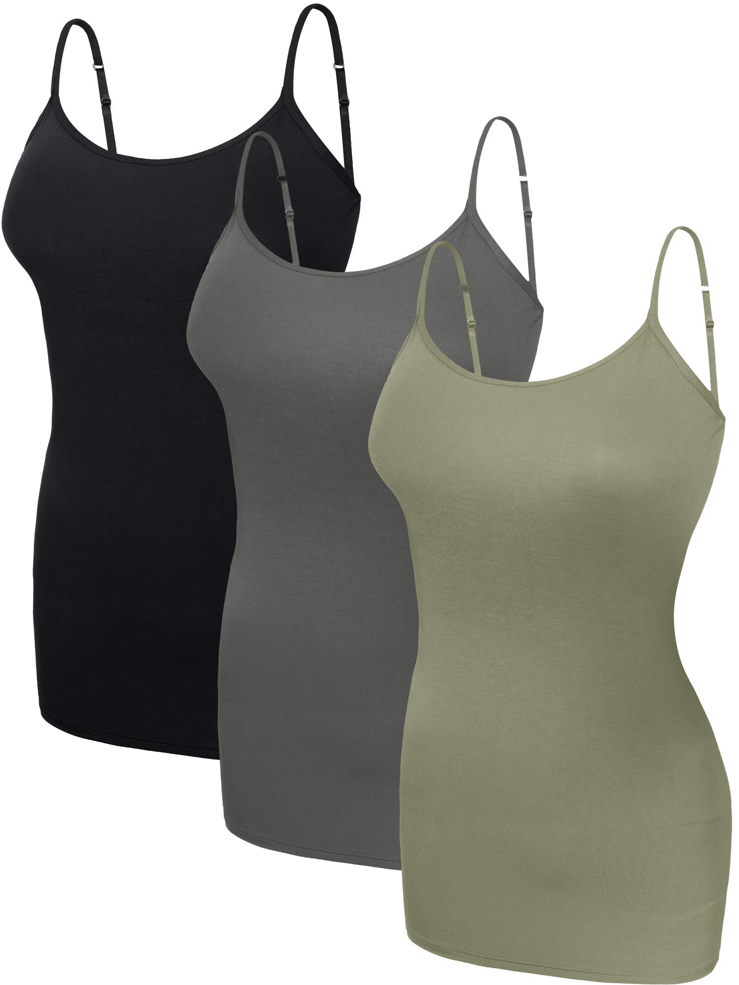 WILLBOND 3 Pieces Women Basic Long Tanks Adjustable Spaghetti Strap Camisole Top: Small Muted Colors