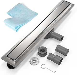 EFUTURETIME 70cm Duschrinne Edelstahl Bodenablauf Komplettset Befliesbar, Duschabfluss Extra Flach mit 360° Siphon Geruchsstop und Haarsieb 2 In1, DN40/DN50-Anschlussrohr, für Begehbare Dusche