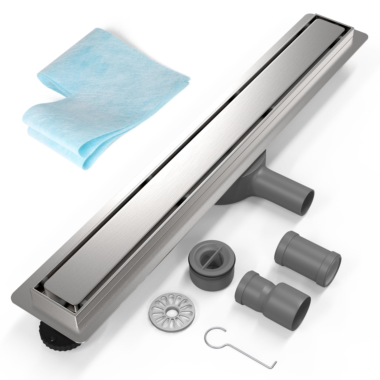 EFUTURETIME 70cm Canaletta Scarico Doccia a Pavimento in Acciaio Inox, Piletta Doccia Piatto Piastrellabile 2 in 1 Sifone a 360° con Filtro Antiodore e Anti-Capelli per Doccia Walk-in