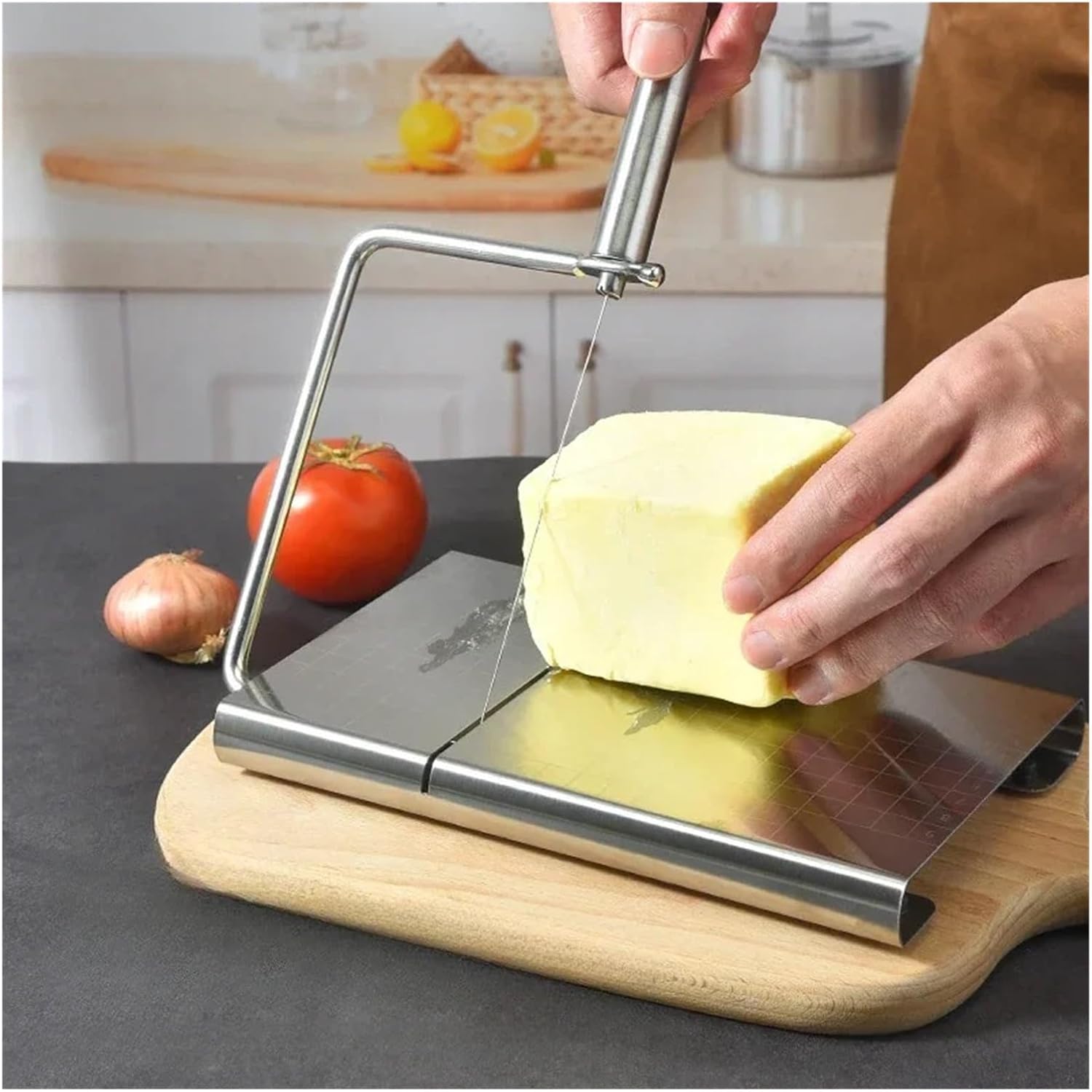 Cheese Tool Stainless Steel with Scale – Multifunctional Cheese Slicer for Sausage, Ham, Butter – Adjustable Thickness Cutter with Measuring Marks – Kitchen Knife fit for Deli Meat & Cheese