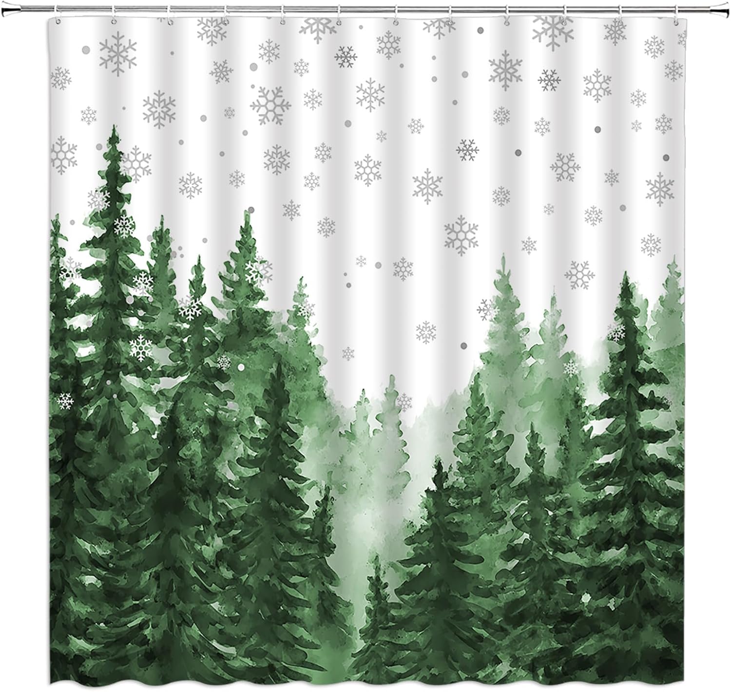 GCTNBJL Christmas Shower Curtain Green Pine Tree Snowflake Forest Watercolor Winter Holiday Xmas Festival Rustic Extra Long Bathroom Home Curtain with Hooks,70" Wx78 H