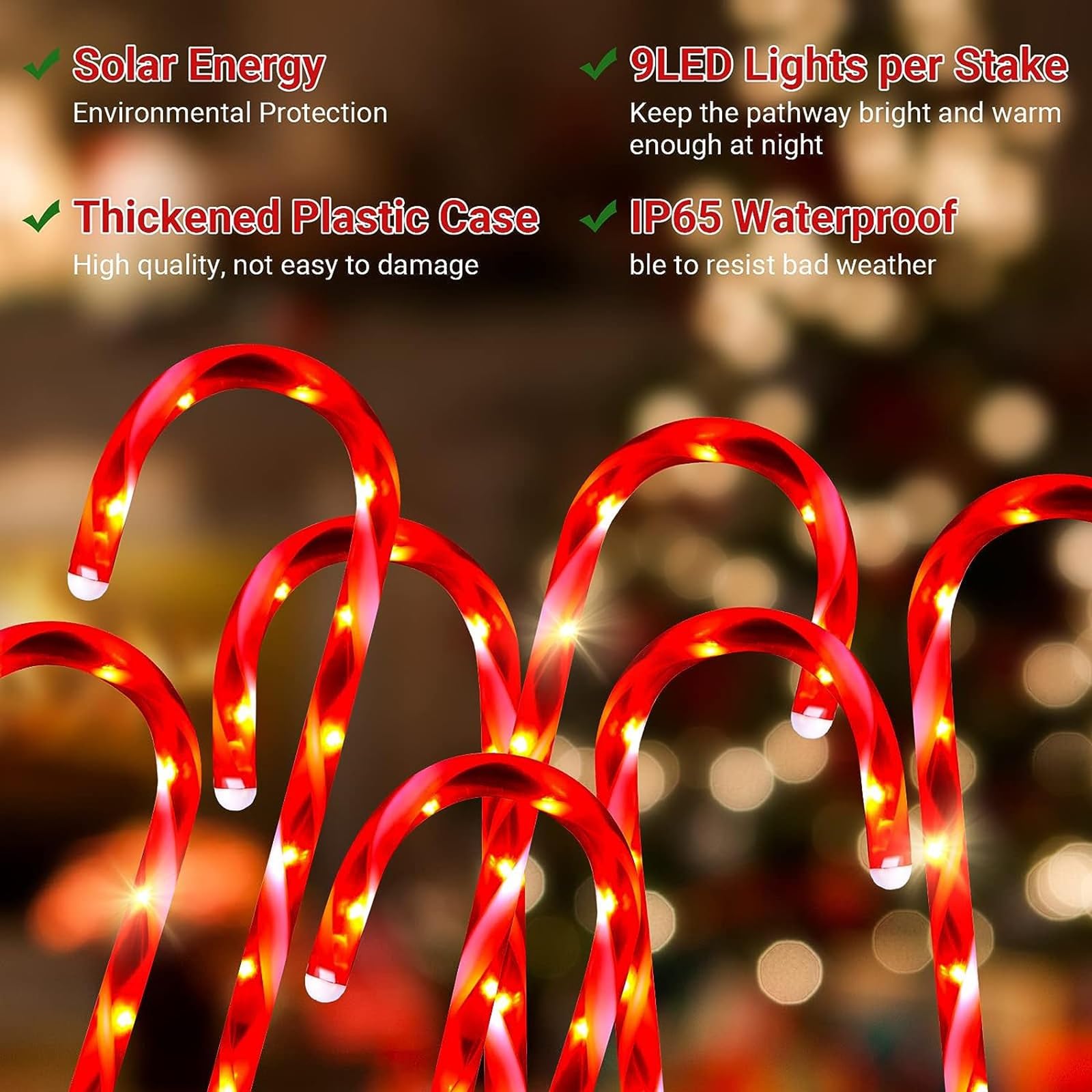 Luci Natalizie A Forma Di Bastoncino Di Zucchero Per Esterni - Energie Solare, 8 Modalità, Impermeabili | Decorazione Festiva - Foto 2