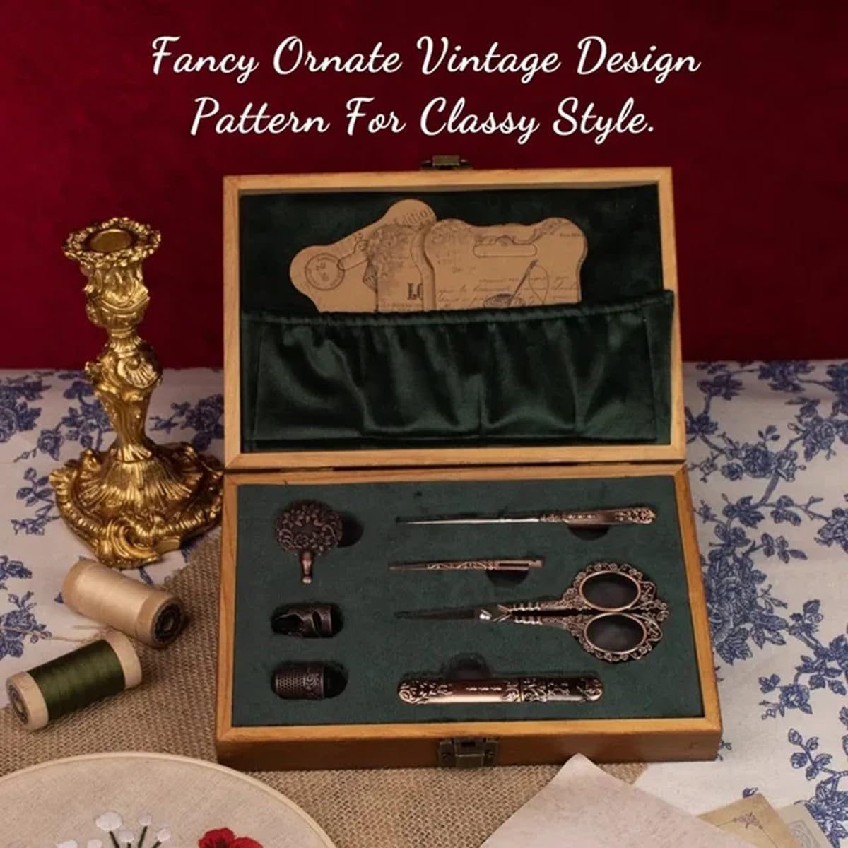SubsOL Vintage-Nähset, komplettes antikes Stickscheren-Set im europäischen Stil, Retro-Näh-DIY-Bastelbedarf mit Nadeln und Scheren(Purple Bronze)