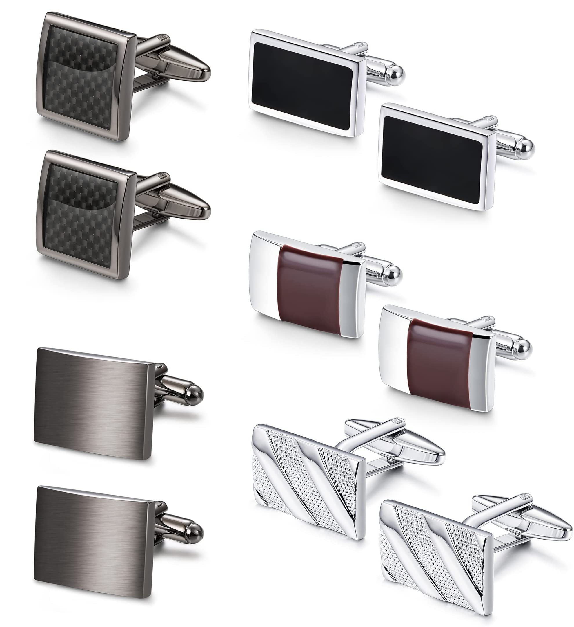 YADOCA6 Pairs Classic Cufflinks Mens Personalised Cufflinks Black Wedding Business Shirt Cufflinks Set with Gift Box