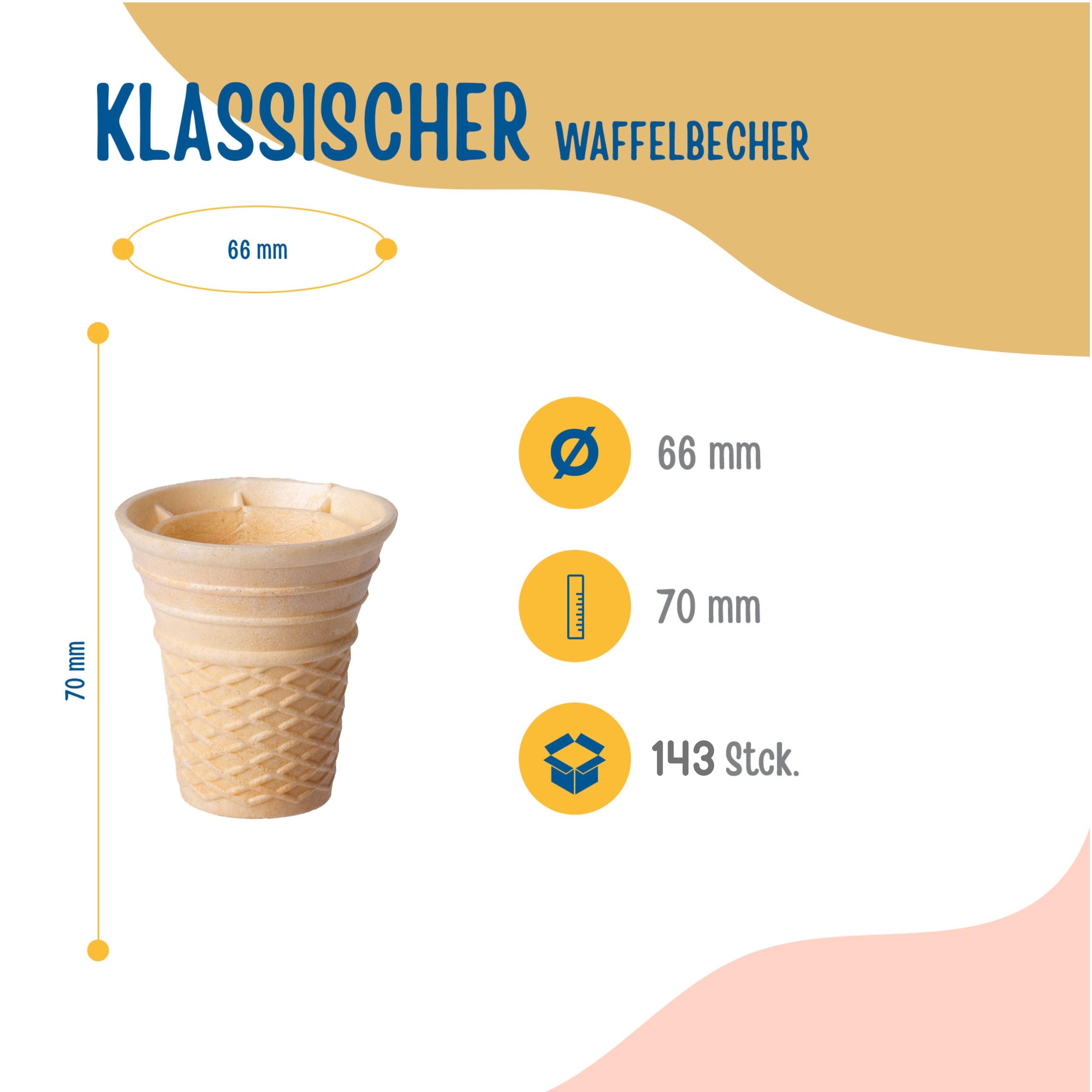 Bazko Klassischer Waffelbecher 7 cm 6,6 cm 143 Stück knusprige Eiswaffel Softeisbecher vegan