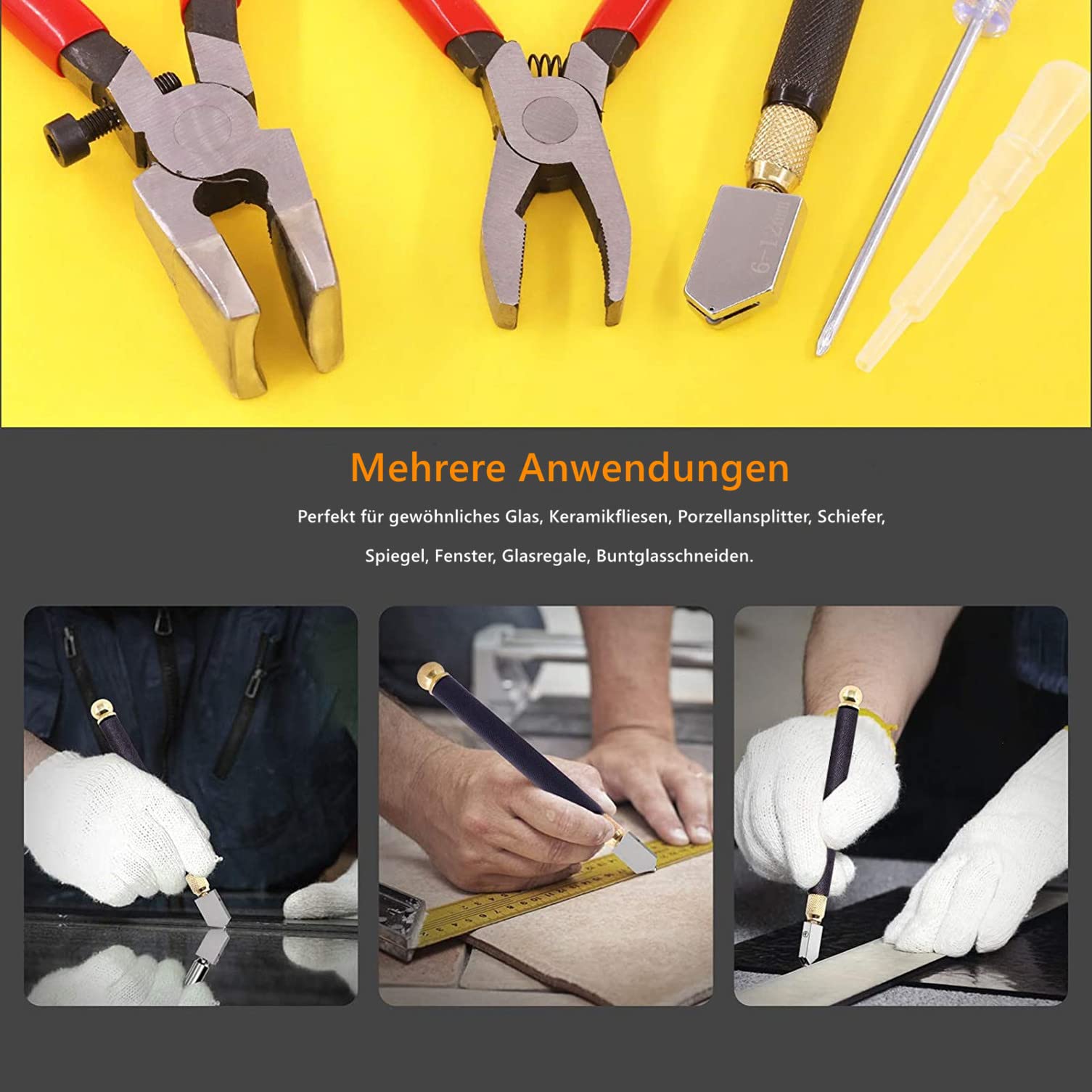 8 pezzi Taglia Set per Vetro, MUSLONG Tagliavetro Professionale, Testa da Taglio da 2mm a 20mm, Taglia Vetro a Mano Strumento, per Specchi e Mosaici in Vetro Spesso e Mattonelle