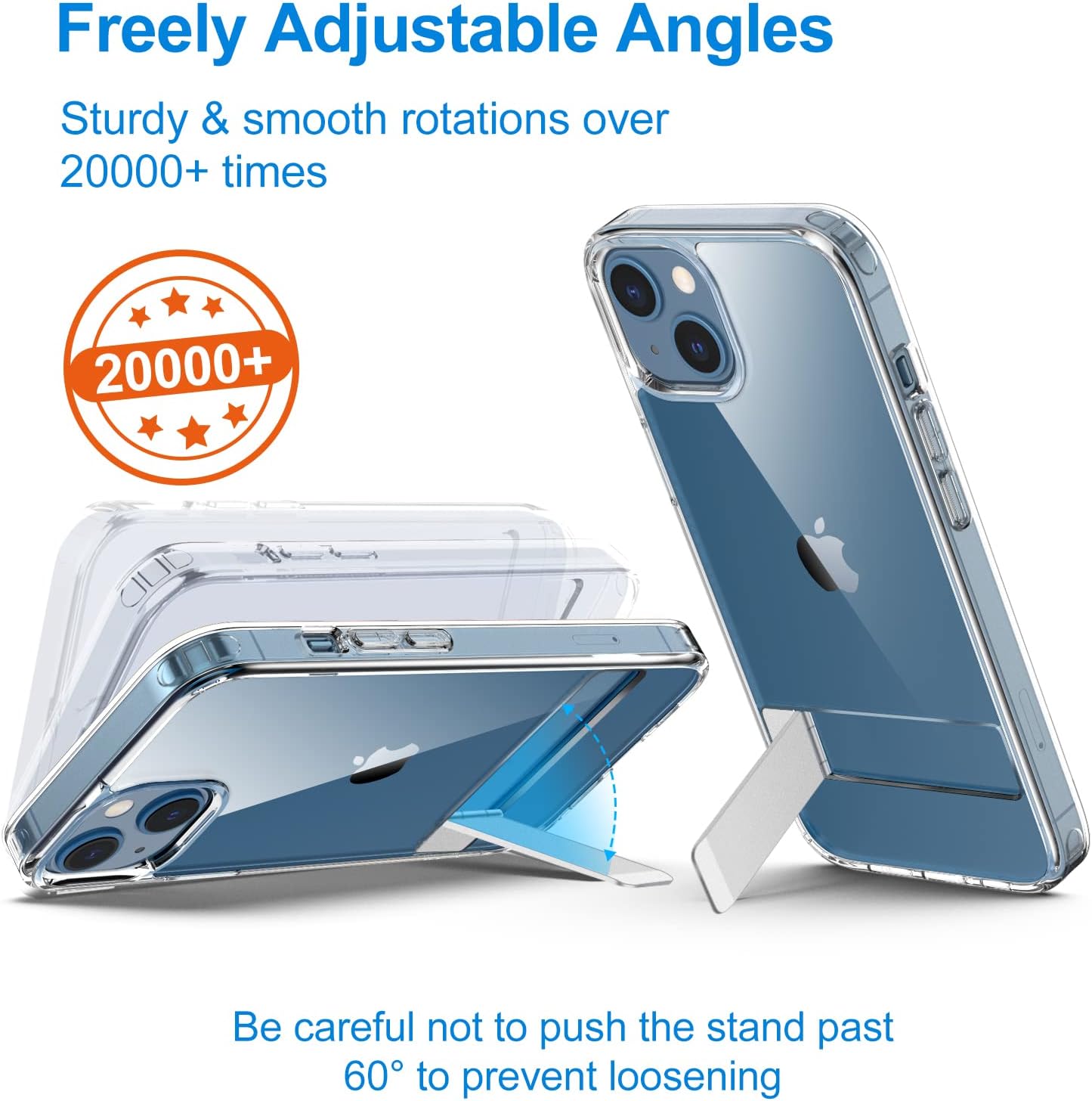 JETech Kickstand Case for iPhone 13, 6.1-Inch, Support Wireless Charging, Slim Shockproof Bumper Phone Cover, 3-Way Metal Stand (Clear) - Image 5