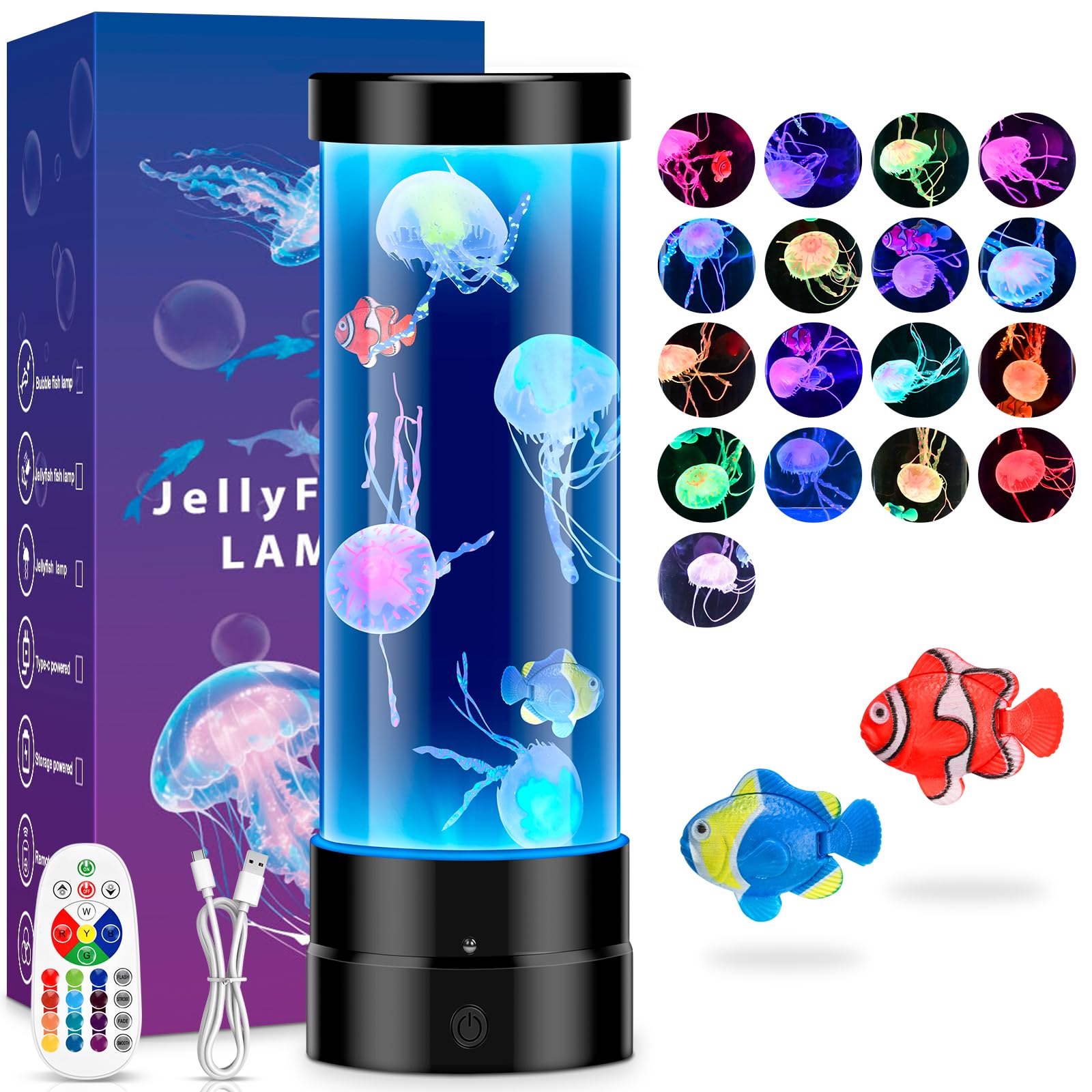 Onherm Quallen Lampe 17 Farben & 4 Lichtmodi mit Fernbedienung, LED Lavalampe Jellyfish Lamp 4-Helligkeit Stimmungslicht für Kinder und Erwachsene, Dekoration für Schlafzimmer, Wohnzimmer und Büro
