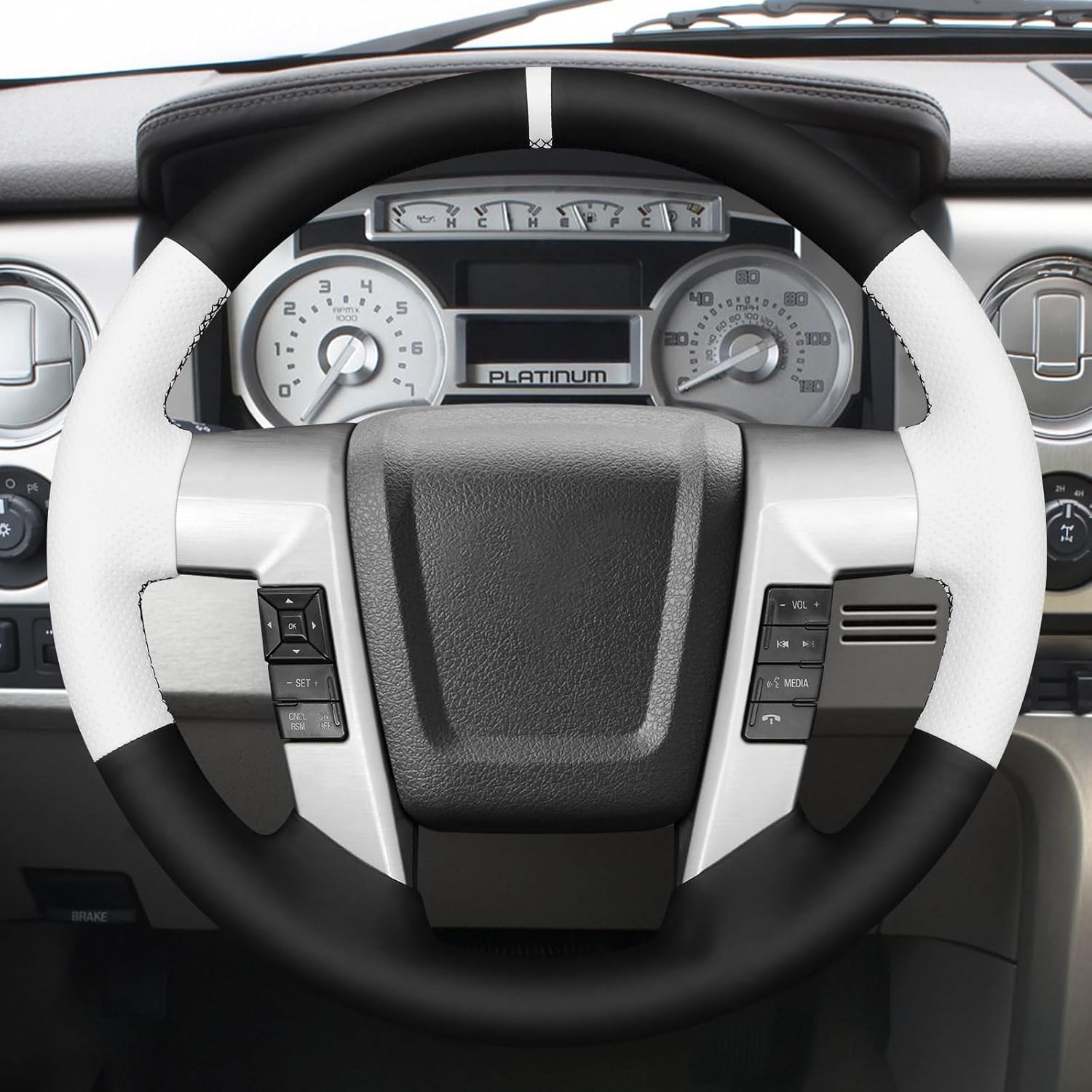 MEWANT Hand Stitch Black Steering Wheel Cover Wrap for Ford F-150 2009-2014 Steering Wheel Accessories for Ford F-150