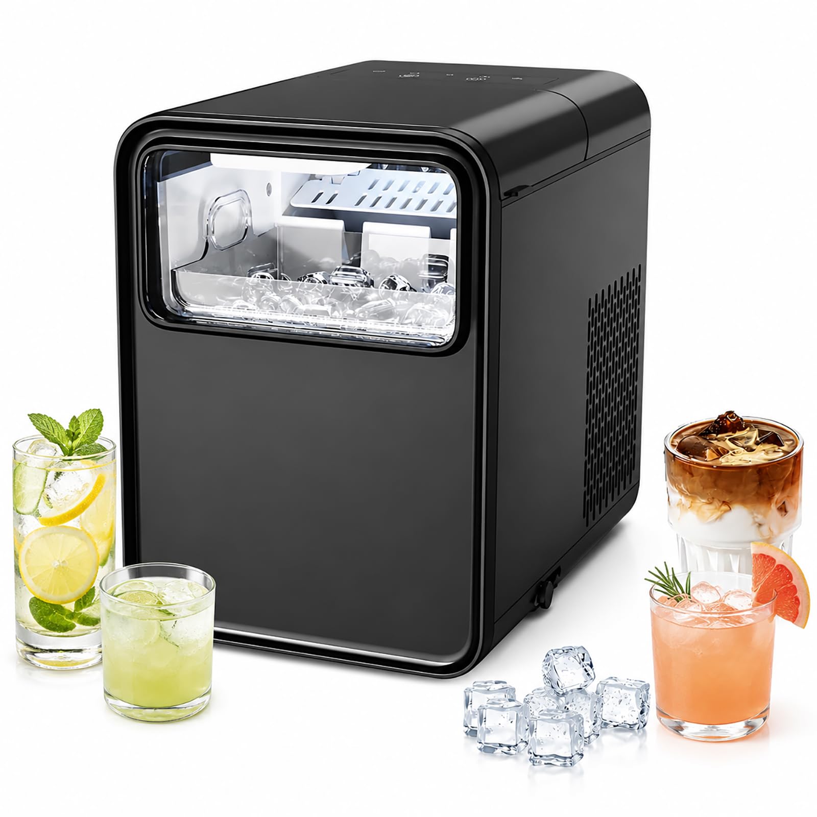 Máquina para hacer hielo en pepitas de 1,5 l, 2 tamaños de hielo en | Pantalla táctil LED autolimpiante, hielo listo en 6 minutos, para el hogar, cocina, oficina, bar