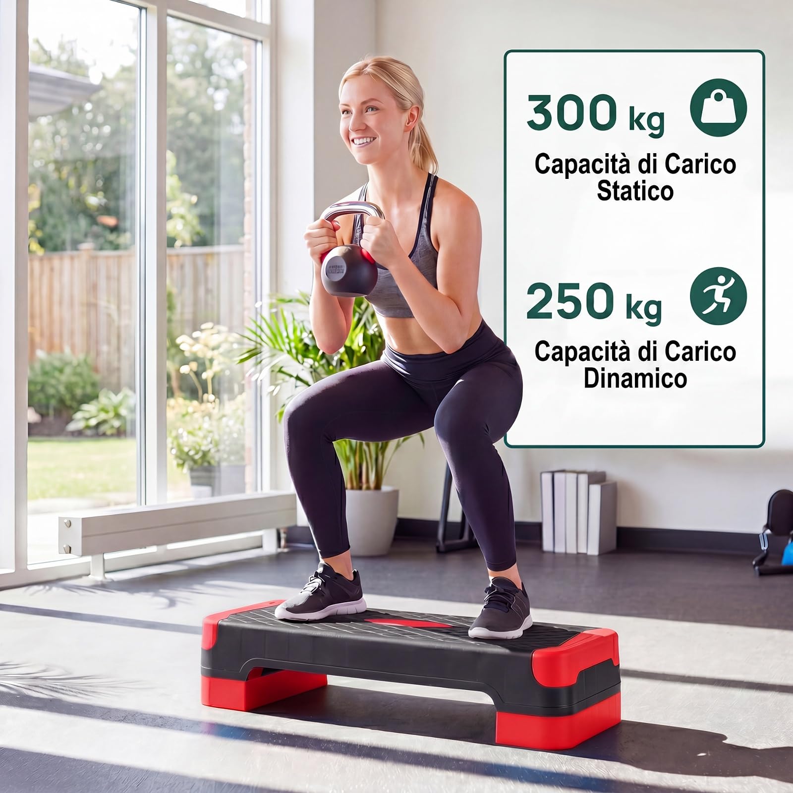 GYMAX Stepper Aerobica 3 in 1, Step Fitness con Corda Elastica