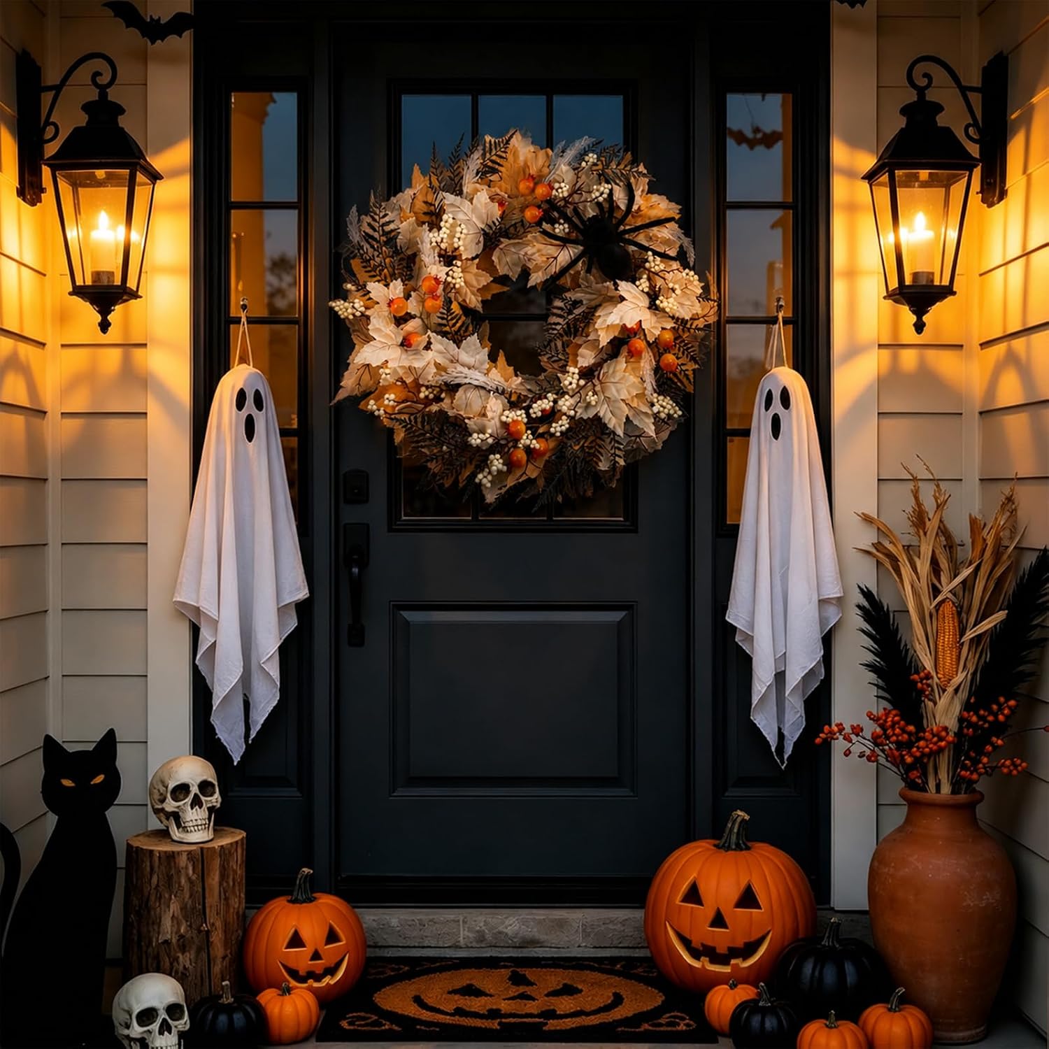 26" Halloween Wreath for Front Door with Spider, Maple Leaf