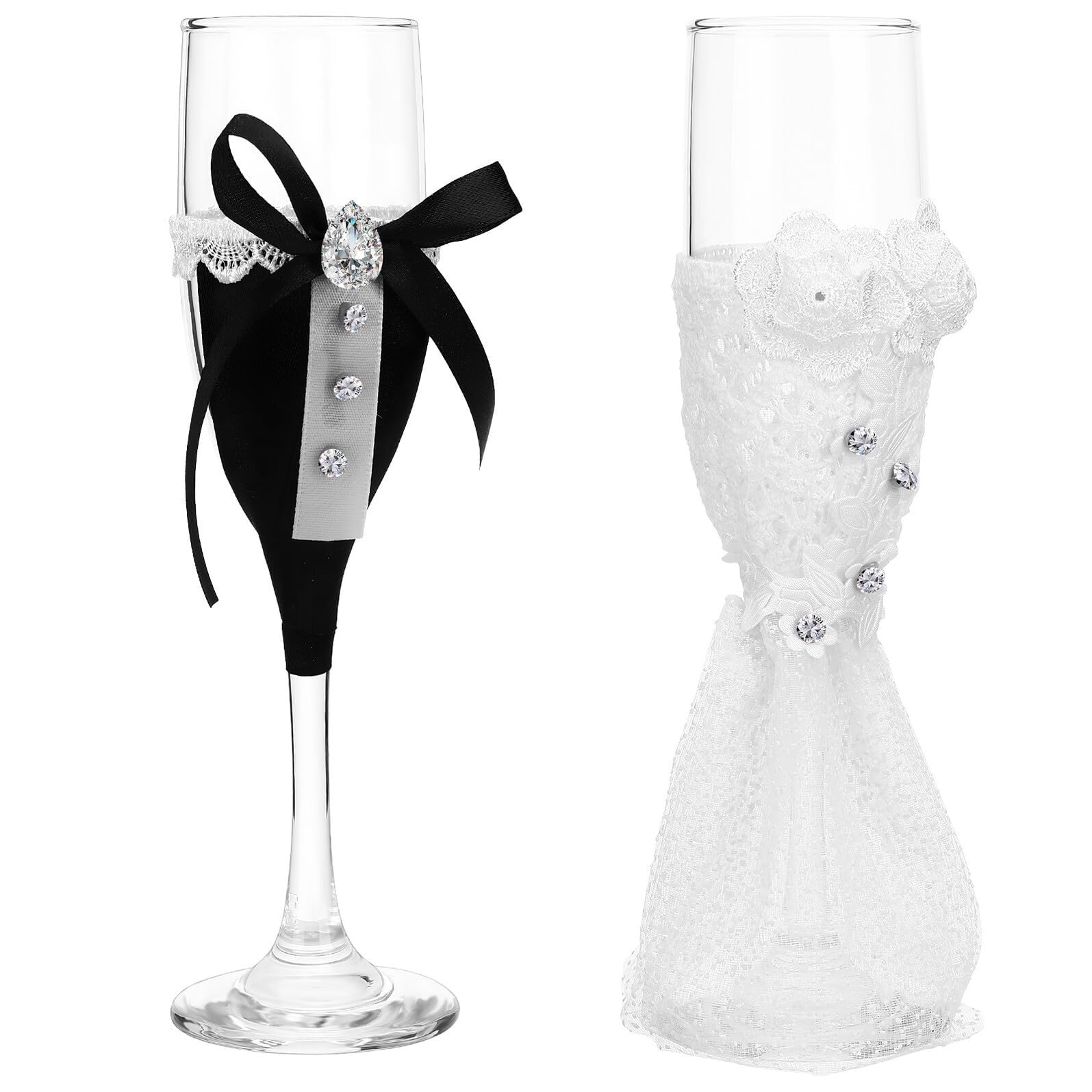 Juego de copas de vino de boda for novios, copas de tostado vintage en blanco y negro for celebración de compromiso Vaso para bebidas