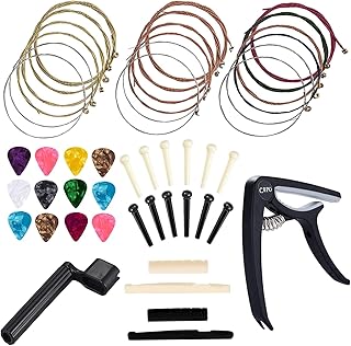Anvin Acoustic Guitar Accessories Kit Guitar Strings Replacement Changing Tool Including Guitar Acoustic Strings, Picks, Capo, String Winder, Bridge Pins, Picks for Guitar Players Beginners (48 Pcs)