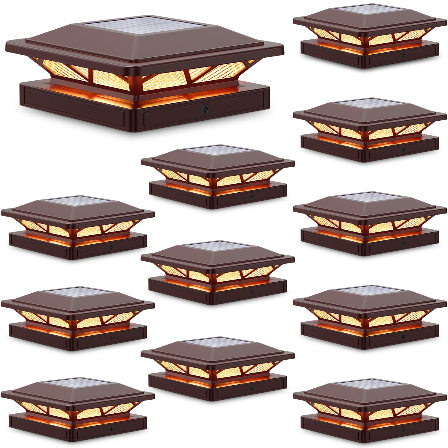 SIEDiNLAR Solar Post Cap Lights Outdoor 2 Modes 12 Pack Brown, (Warm/White)