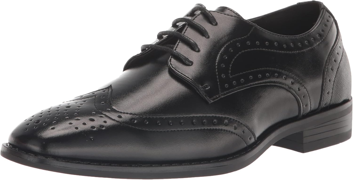 STACY ADAMS Boy's Kaine Wingtip Oxford, Black, 3 Big Kid