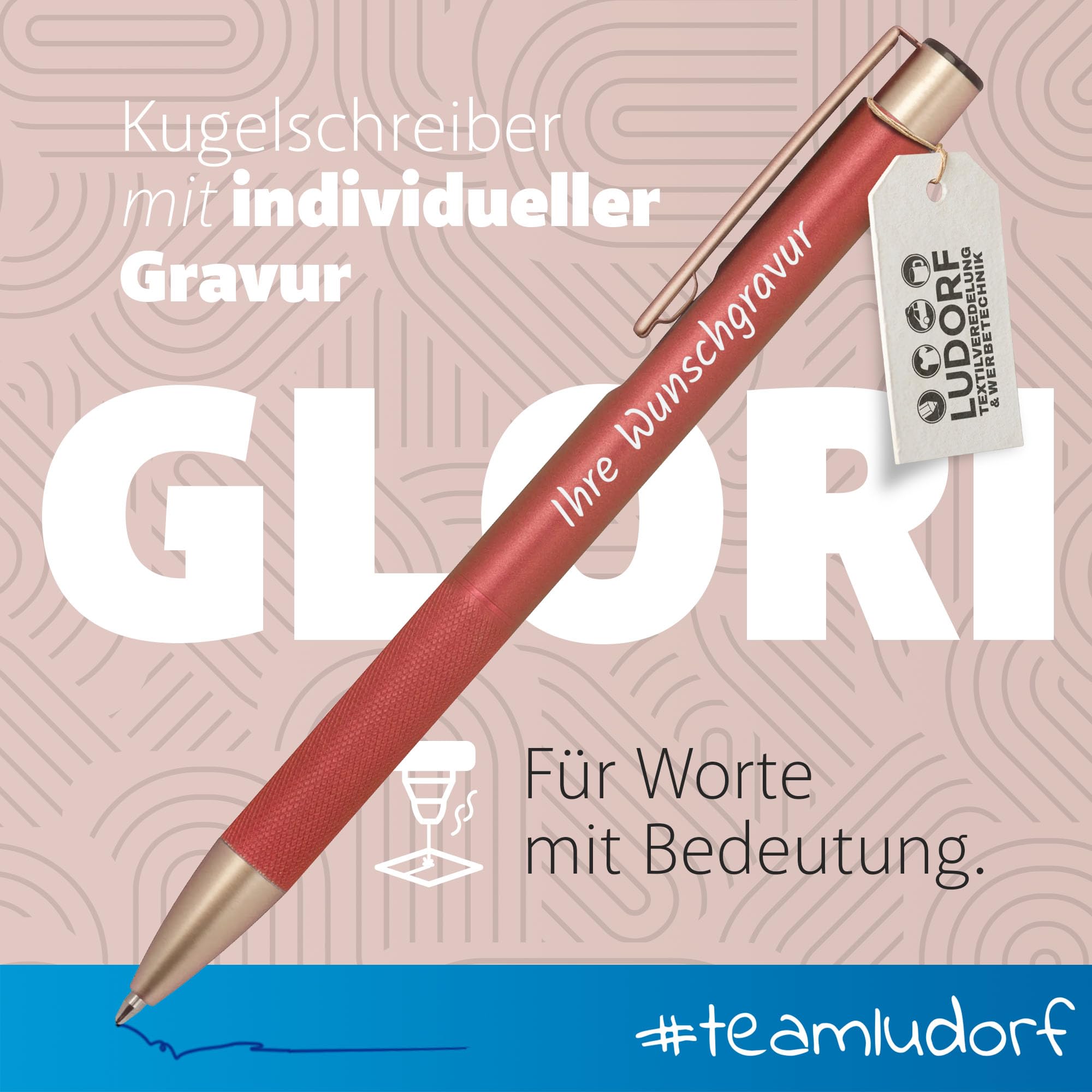 GLORI 50 x Kugelschreiber aus recyceltem Aluminium mit Gravur – Wunschgravur & Personalisierung als Geschenk oder Werbegeschenk – ROT