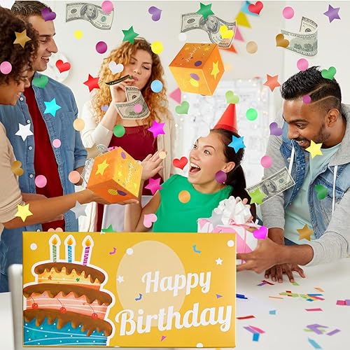 Miniatura 4 de Tarjeta de cumpleaños desplegable 2024 con confeti, caja de regalo sorpresa de feliz cumpleaños, explosión para dinero, tarjetas explosivas, caja
