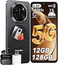 Blackview Shark 6 Smartphone 5G, Mobile Phone 6.88 Inch HD 120Hz, Android 15, Unisoc T8100, 12GB+128GB/2TB TF, 5000mAh, 16MP+8MP, 5G Dual SIM/OTG/NFC/Face ID/Fingerprint