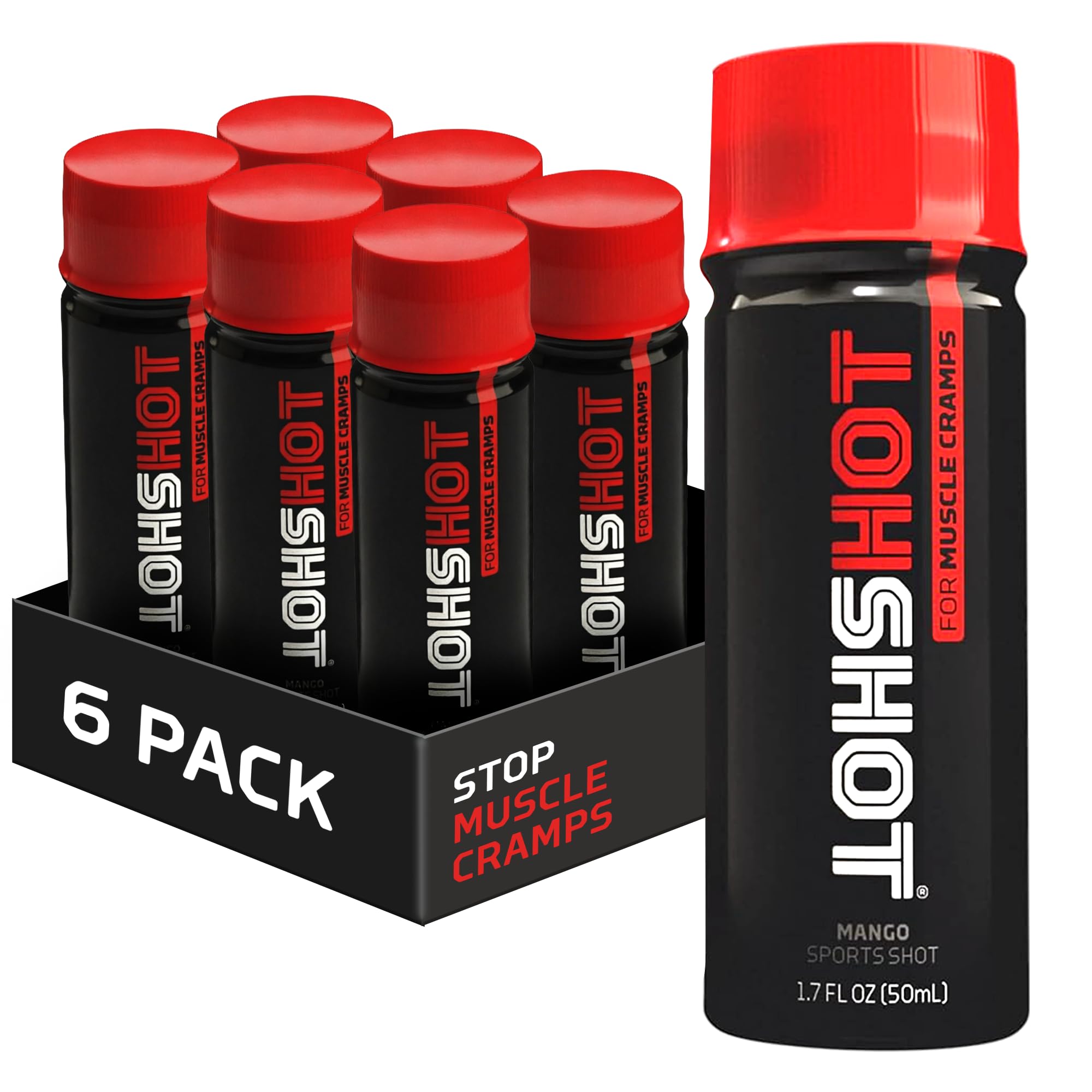 HOTSHOT Sports Shot Muskelkrämpfe Linderung - alles natürliche flüssige Sportgetränk, wissenschaftlich erwiesen, für Bein- und Nachtkrämpfe, stolz NSF-zertifiziert für Sport, (Spicy Mango) (1,7 Fl Oz