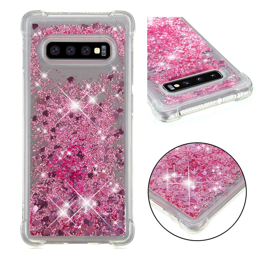 LEMAXELERS Compatible with Galaxy S10 Plus Case, Bling Glitter Liquid Clear Case Floating Quicksand Shockproof Protective Sparkle Silicone Soft TPU