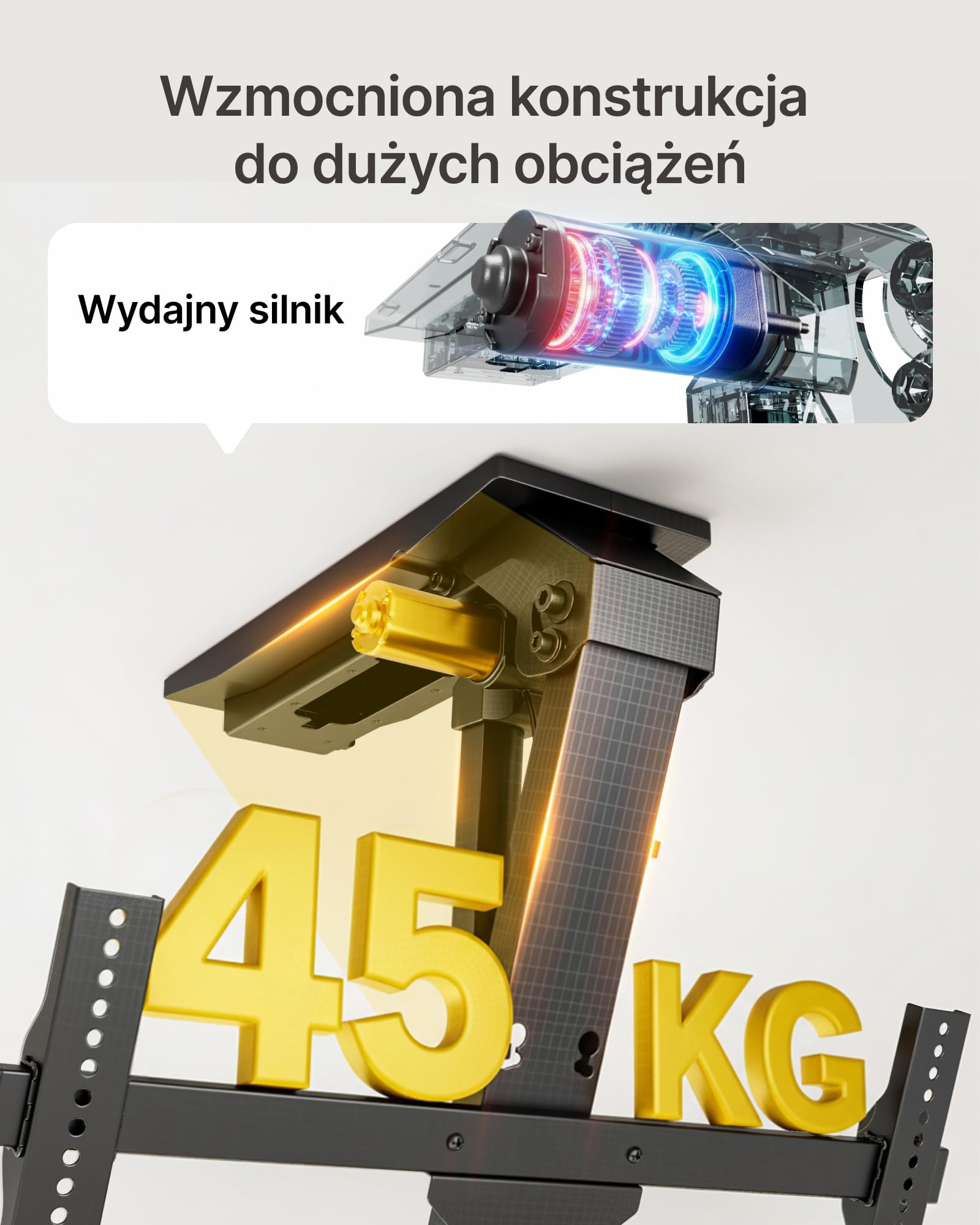 monTEK Elektryczny Uchwyt Sufitowy TV 37-75", do 45 kg | Elektryczny uchwyt sufitowy do TV z pilotem, aplikacją i sterowaniem głosowym, do sufitów płaskich i skośnych