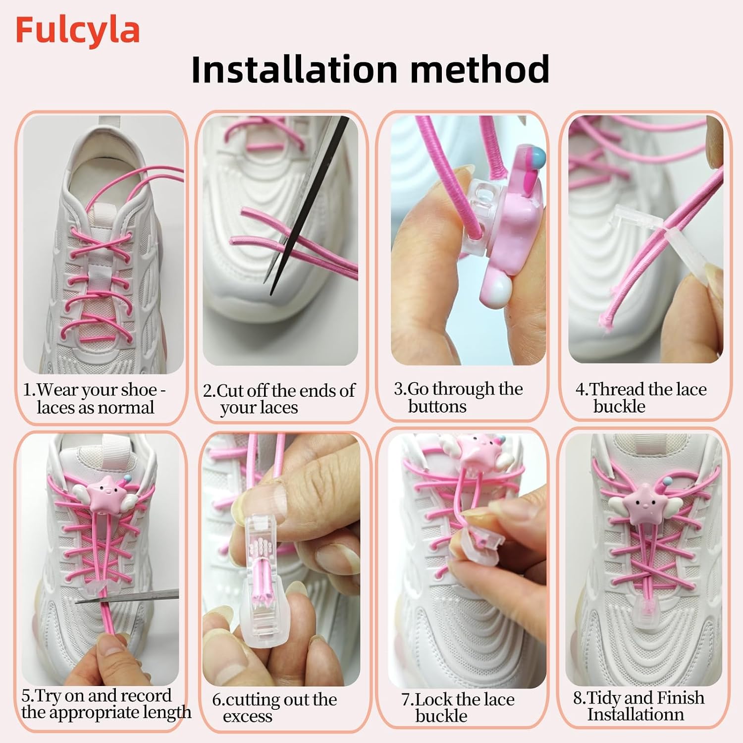 2 pairs children's Cute Elastic Shoe Laces -Elastic No Tie Shoelaces for Kids, Adults